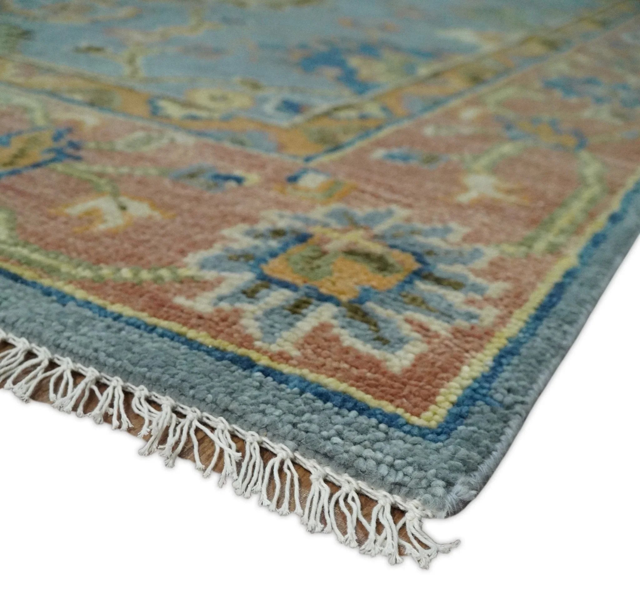 Blue and Rust Antique Traditional Oushak Area Rug - The Mayfair Hall