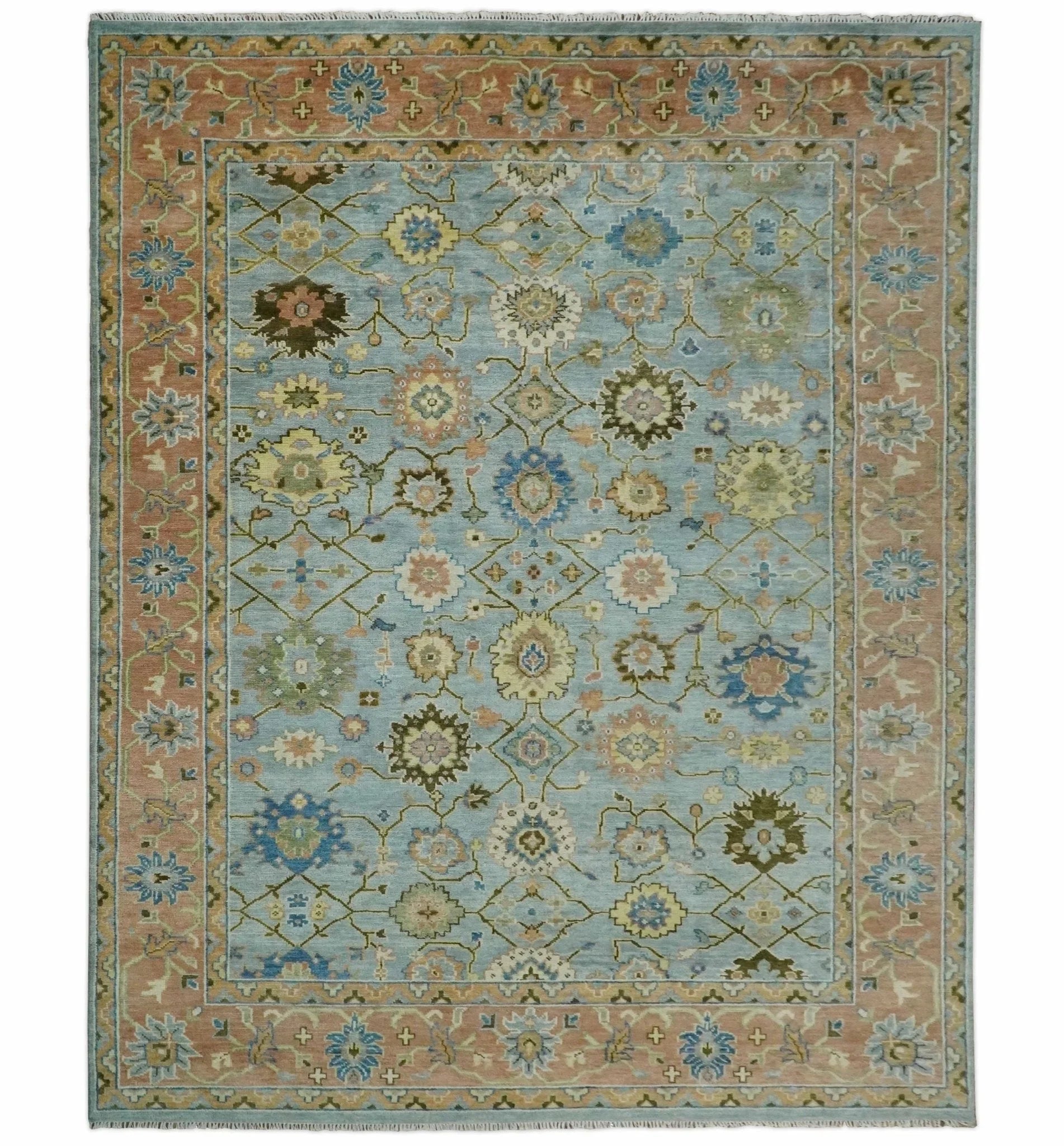 Blue and Rust Antique Traditional Oushak Area Rug - The Mayfair Hall