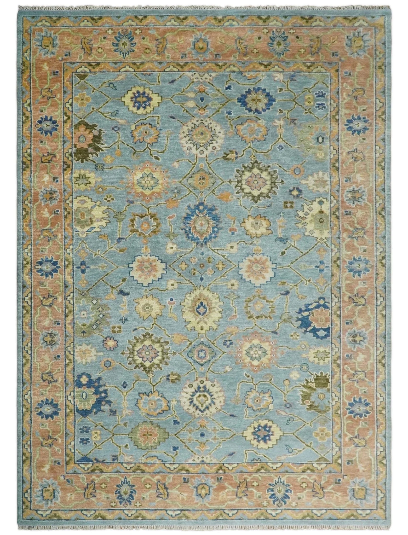 Blue and Rust Antique Traditional Oushak Area Rug - The Mayfair Hall