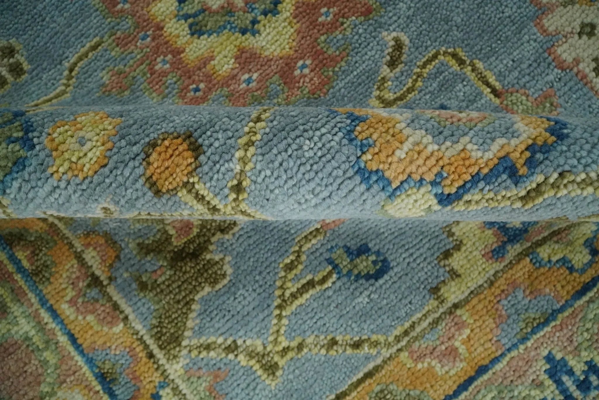 Blue and Rust Antique Traditional Oushak Area Rug - The Mayfair Hall