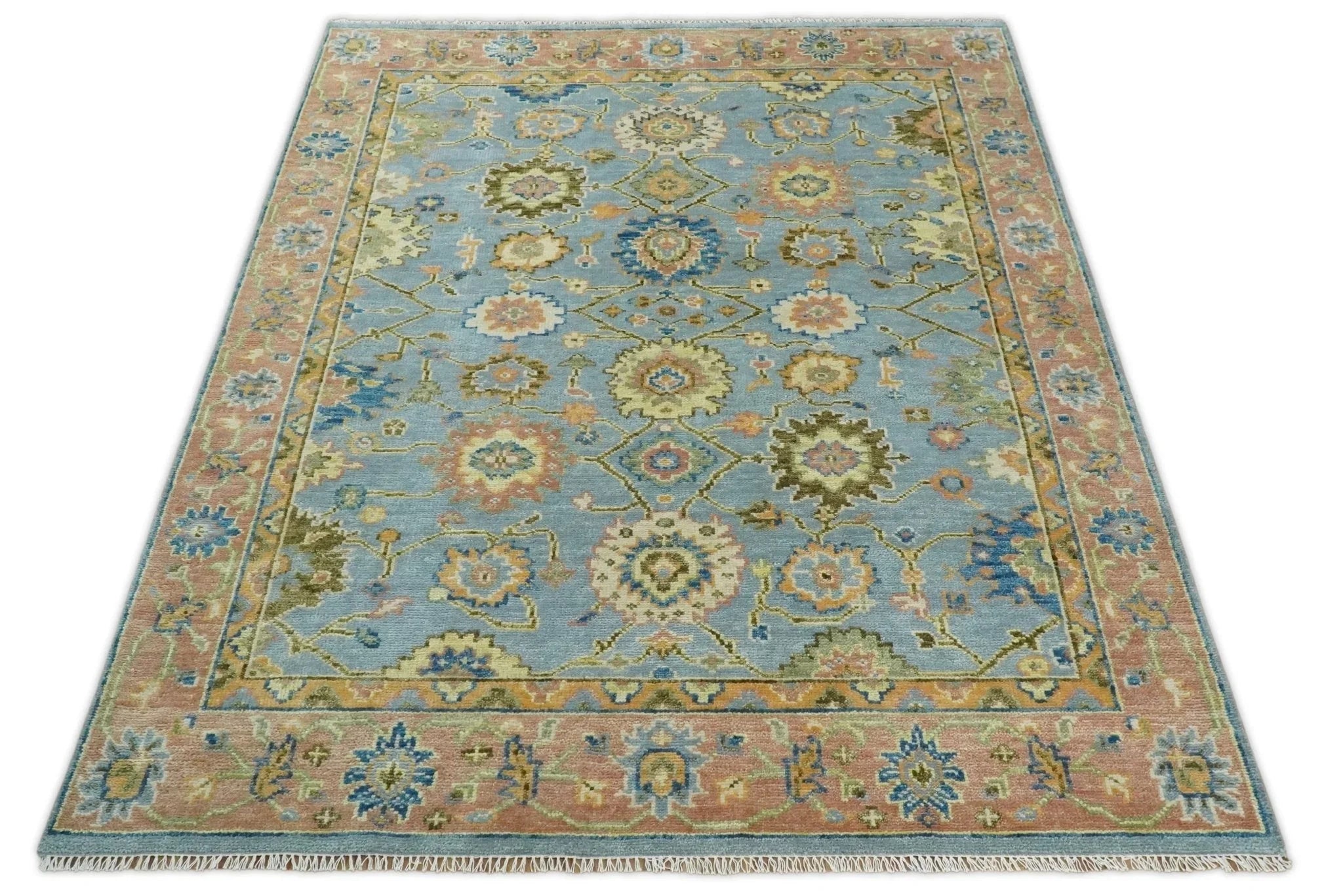 Blue and Rust Antique Traditional Oushak Area Rug - The Mayfair Hall