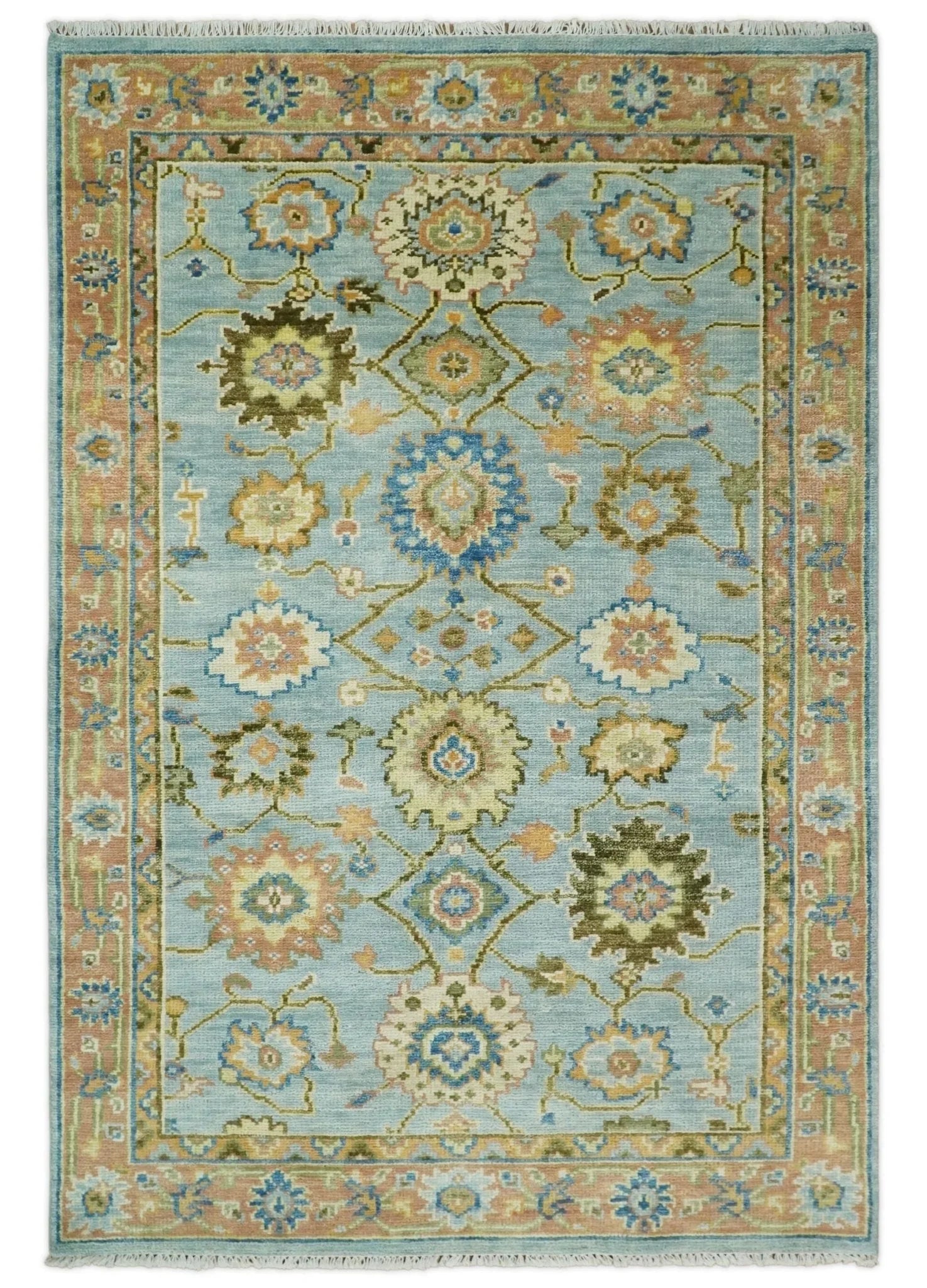 Blue and Rust Antique Traditional Oushak Area Rug - The Mayfair Hall