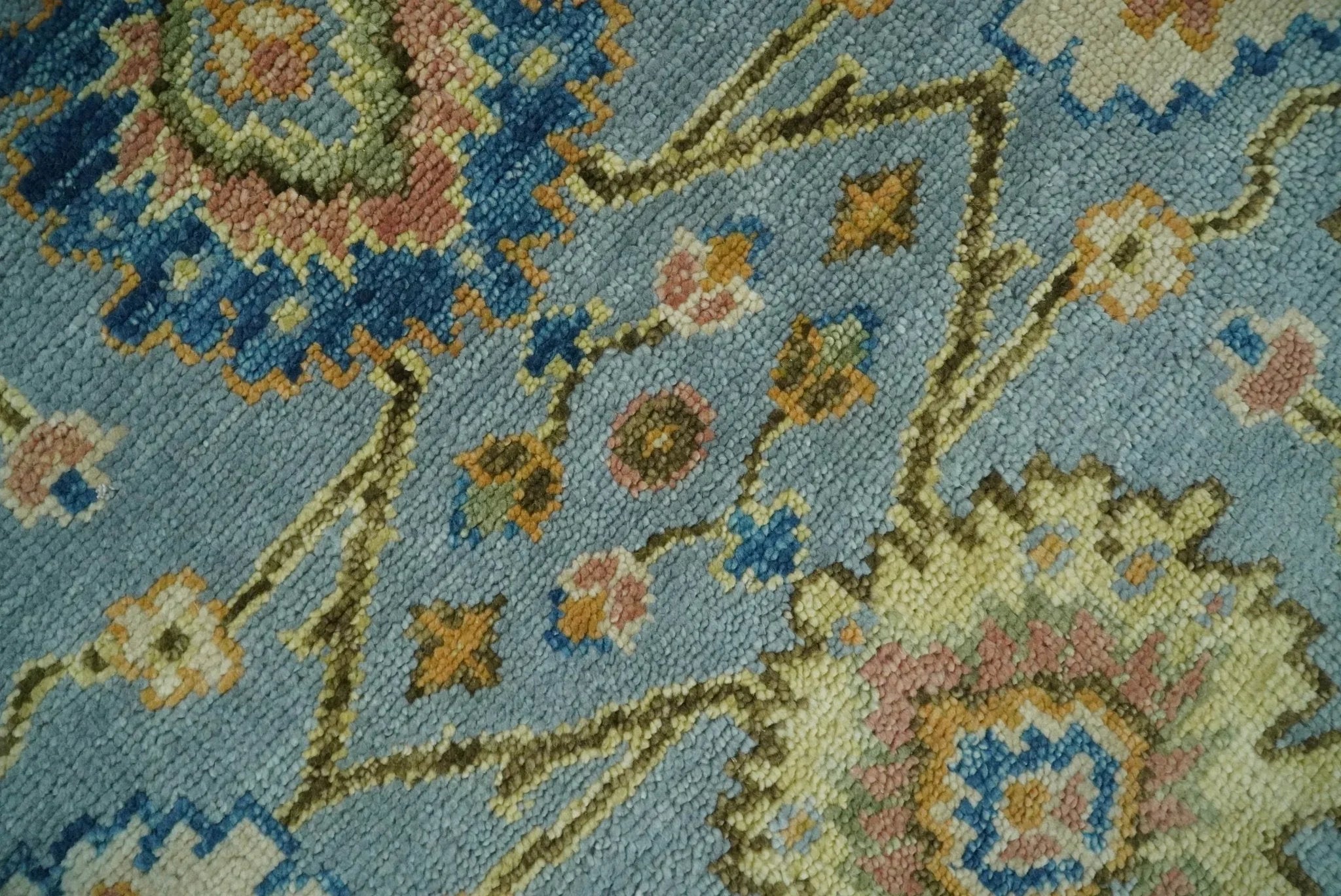 Blue and Rust Antique Traditional Oushak Area Rug - The Mayfair Hall