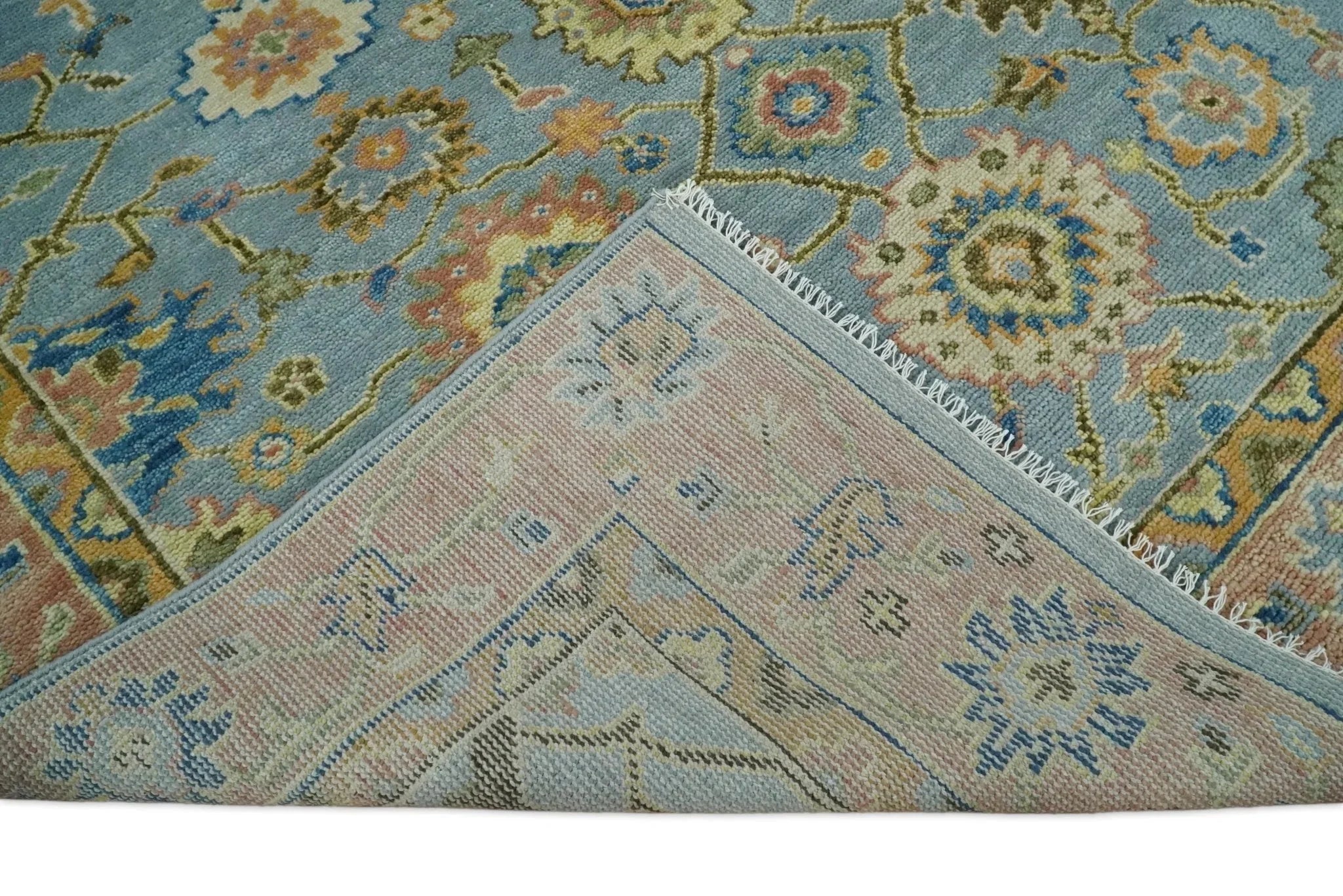 Blue and Rust Antique Traditional Oushak Area Rug - The Mayfair Hall