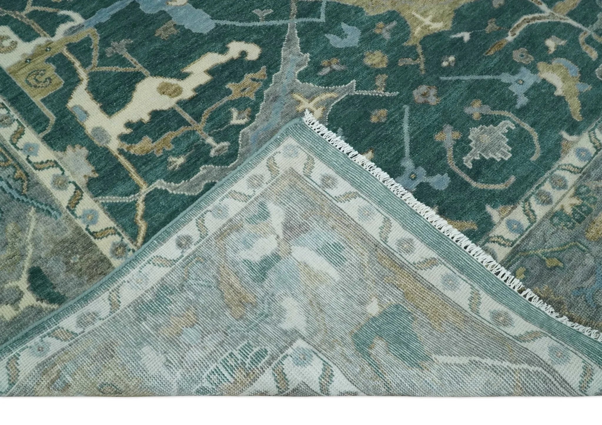 6x9, 8x10, 9x12, 10x14 and 12x15 Hand Knotted Oriental Oushak Green and Gray Wool Area Rug | TRDCP1077 - The Rug Decor