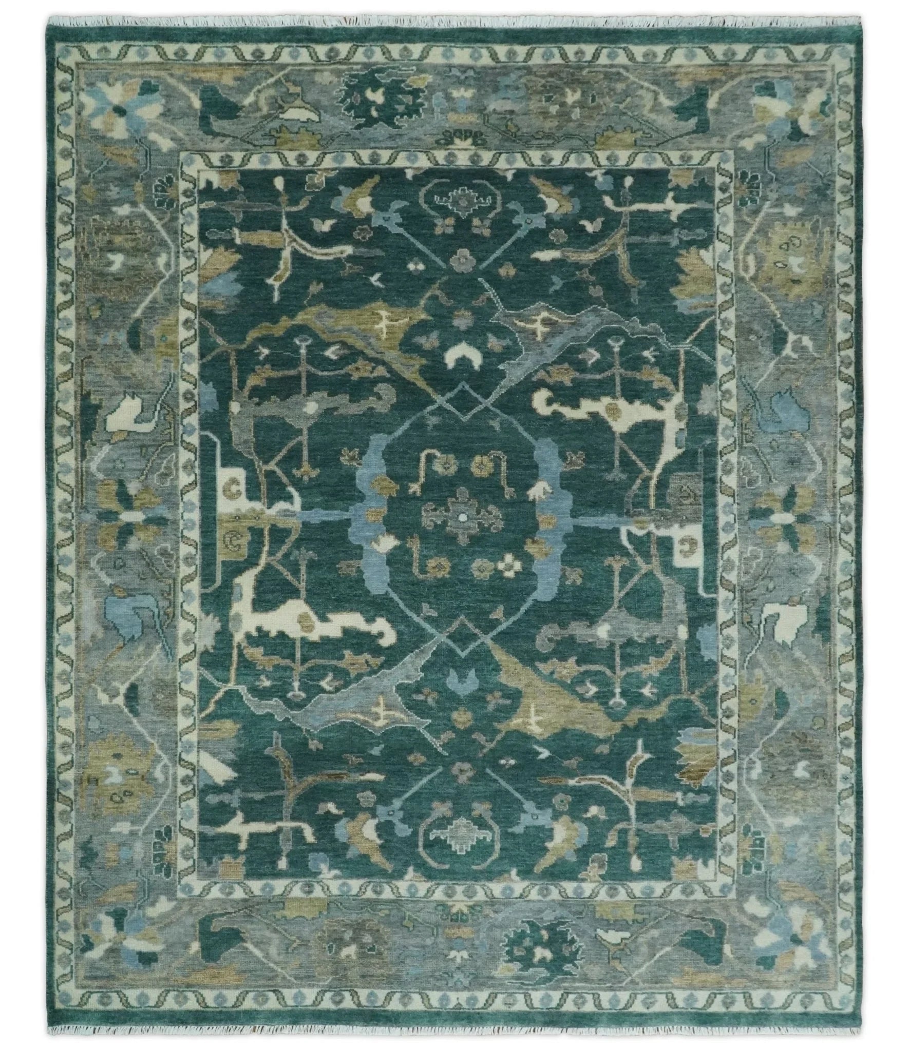6x9, 8x10, 9x12, 10x14 and 12x15 Hand Knotted Oriental Oushak Green and Gray Wool Area Rug | TRDCP1077 - The Rug Decor