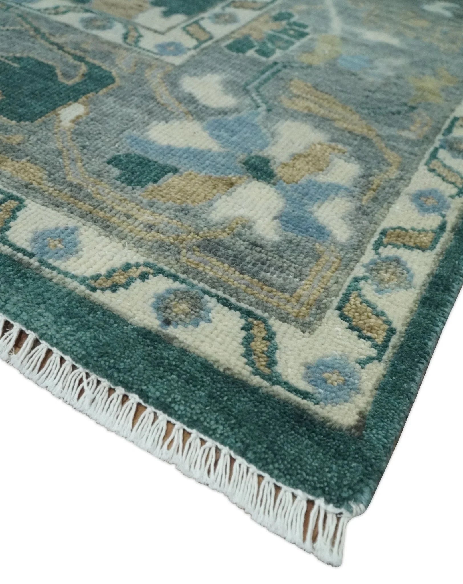 6x9, 8x10, 9x12, 10x14 and 12x15 Hand Knotted Oriental Oushak Green and Gray Wool Area Rug | TRDCP1077 - The Rug Decor
