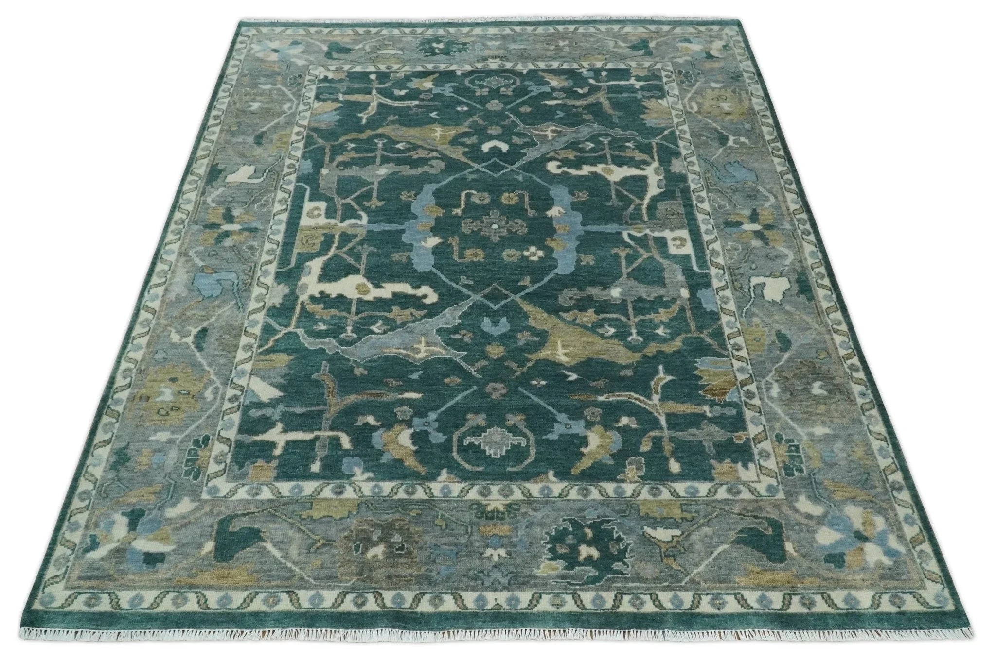 6x9, 8x10, 9x12, 10x14 and 12x15 Hand Knotted Oriental Oushak Green and Gray Wool Area Rug | TRDCP1077 - The Rug Decor