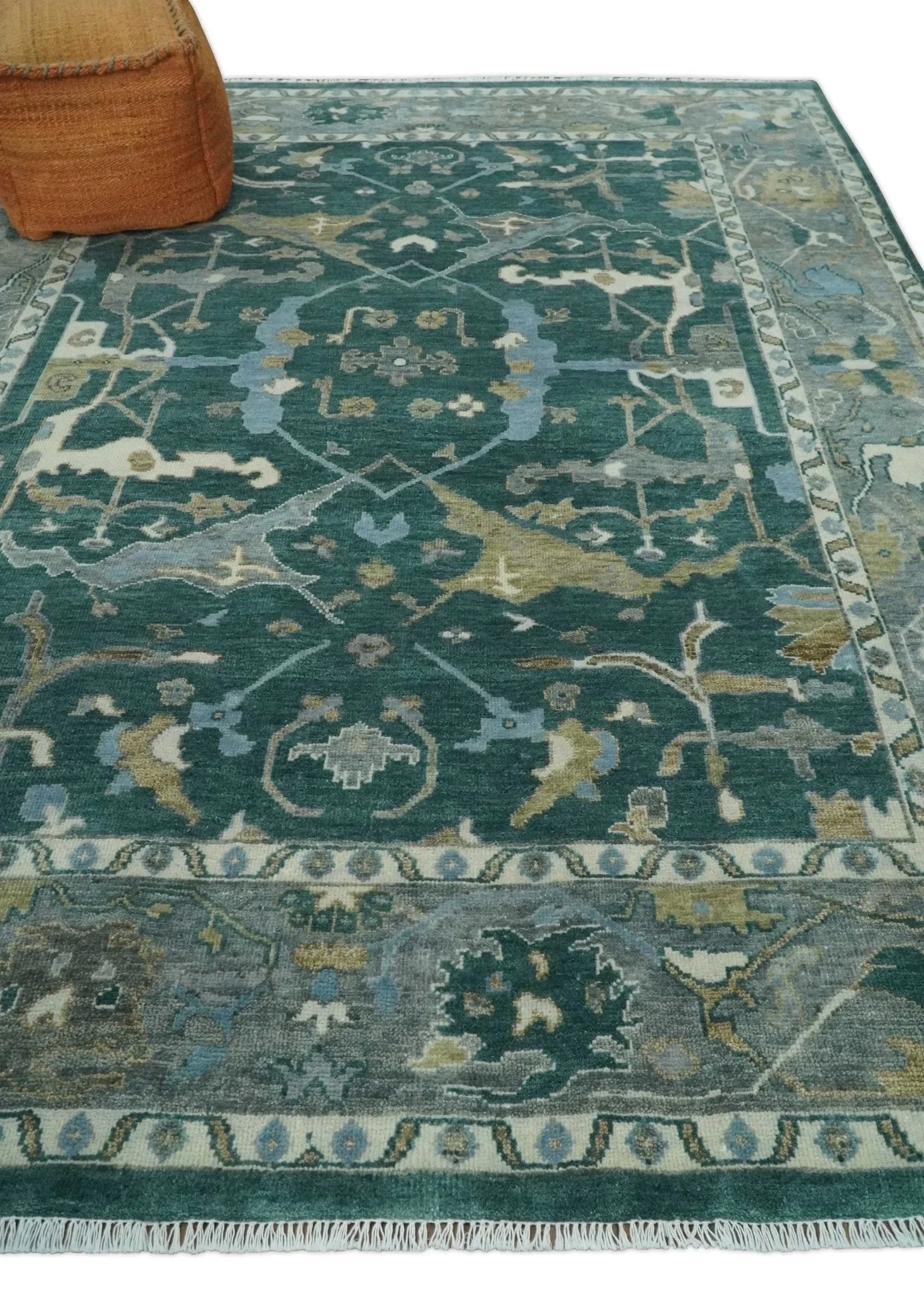 6x9, 8x10, 9x12, 10x14 and 12x15 Hand Knotted Oriental Oushak Green and Gray Wool Area Rug | TRDCP1077 - The Rug Decor
