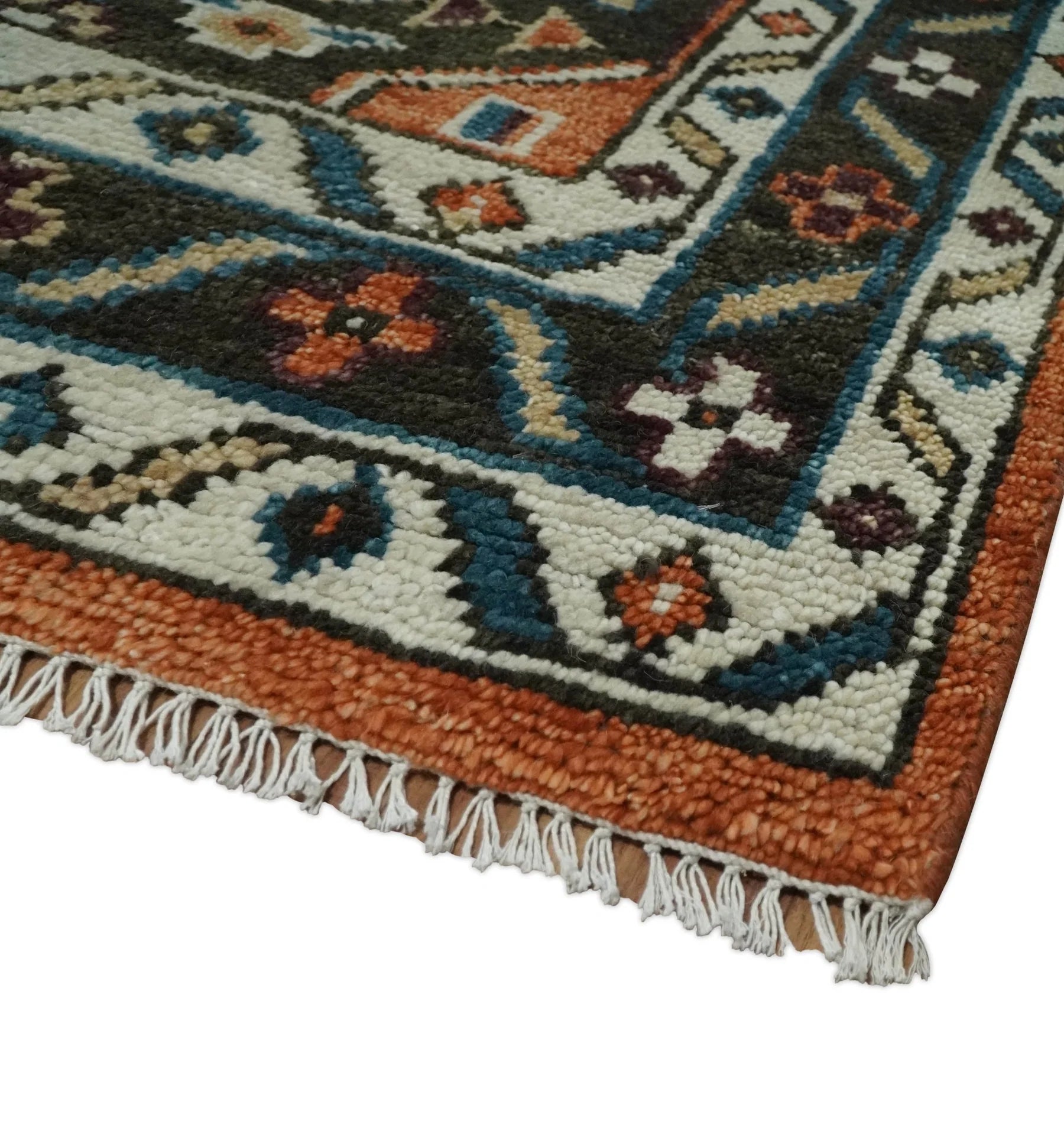Rust, Ivory, and Brown Oriental Traditional Hand knotted Multi Size Area Rug