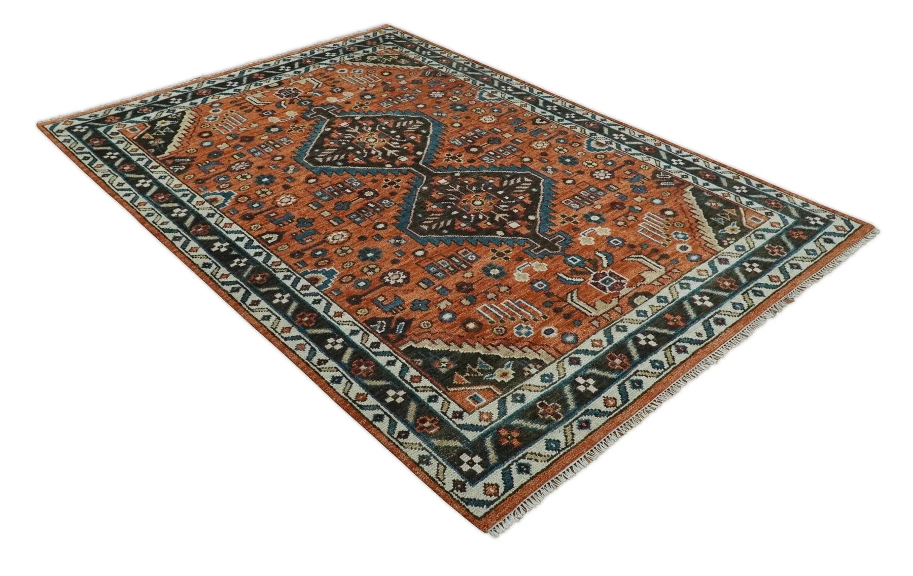 Rust, Ivory, and Brown Oriental Traditional Hand knotted Multi Size Area Rug