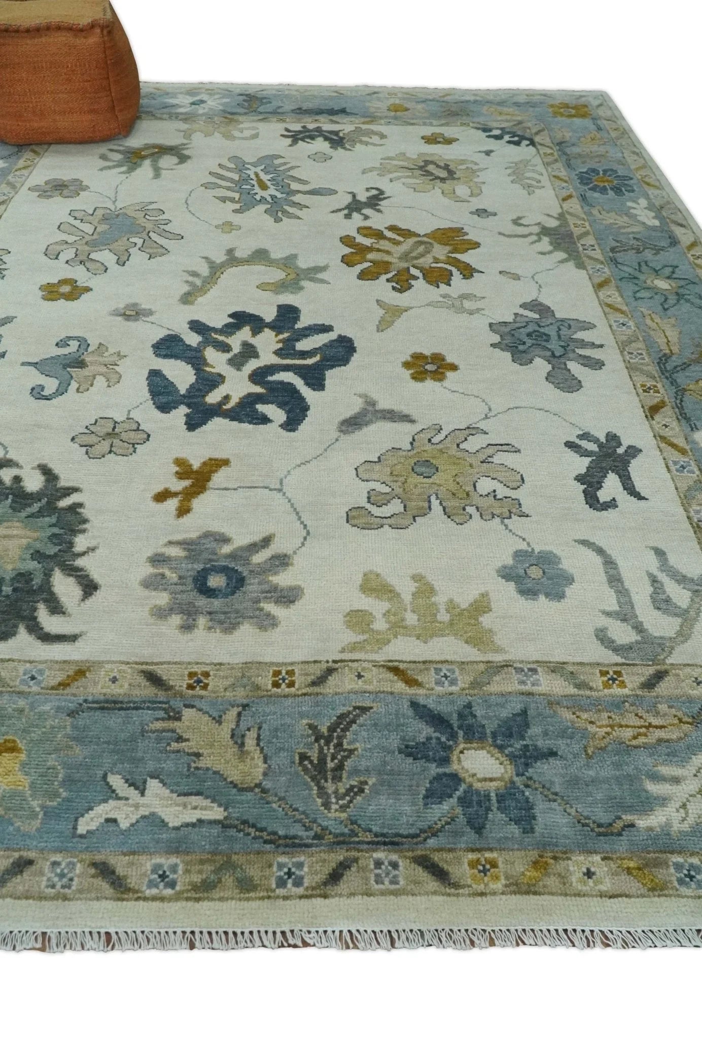 6x9, 8x10, 9x12, 10x14 and 12x15 Wool Traditional Persian Ivory and Silver Hand knotted Oushak Area Rug | TRDCP1177 - The Rug Decor