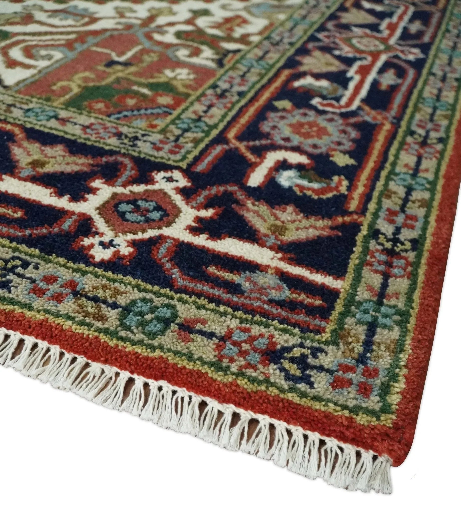 6x9 and runner Traditional Blue, Rust and Ivory Hand knotted wool Area Rug - The Mayfair Hall