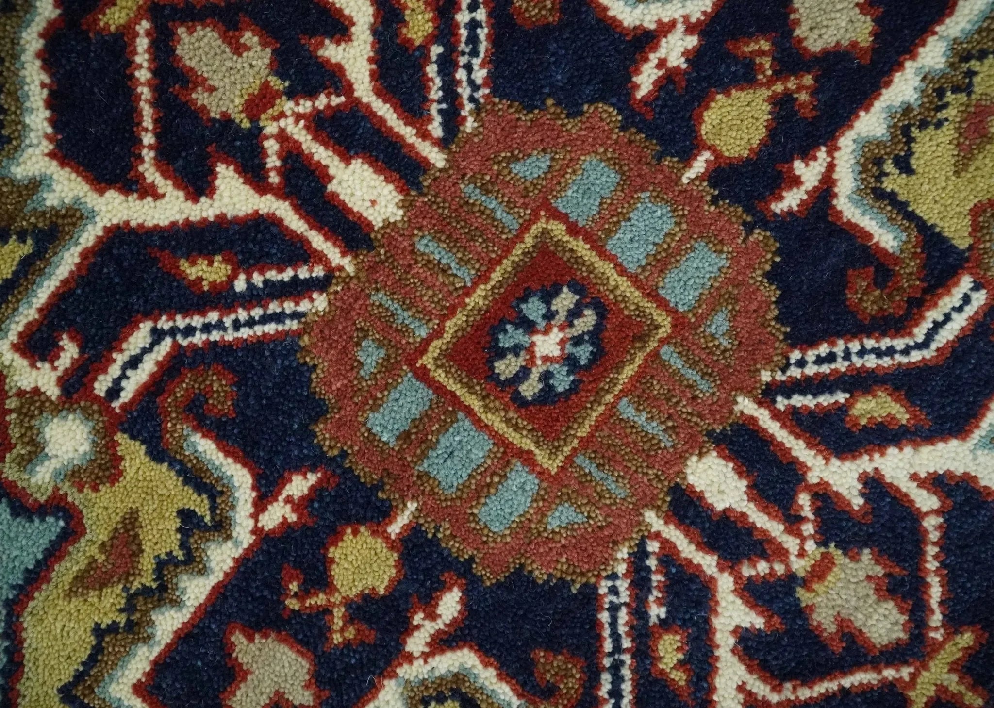 6x9 and runner Traditional Blue, Rust and Ivory Hand knotted wool Area Rug - The Mayfair Hall