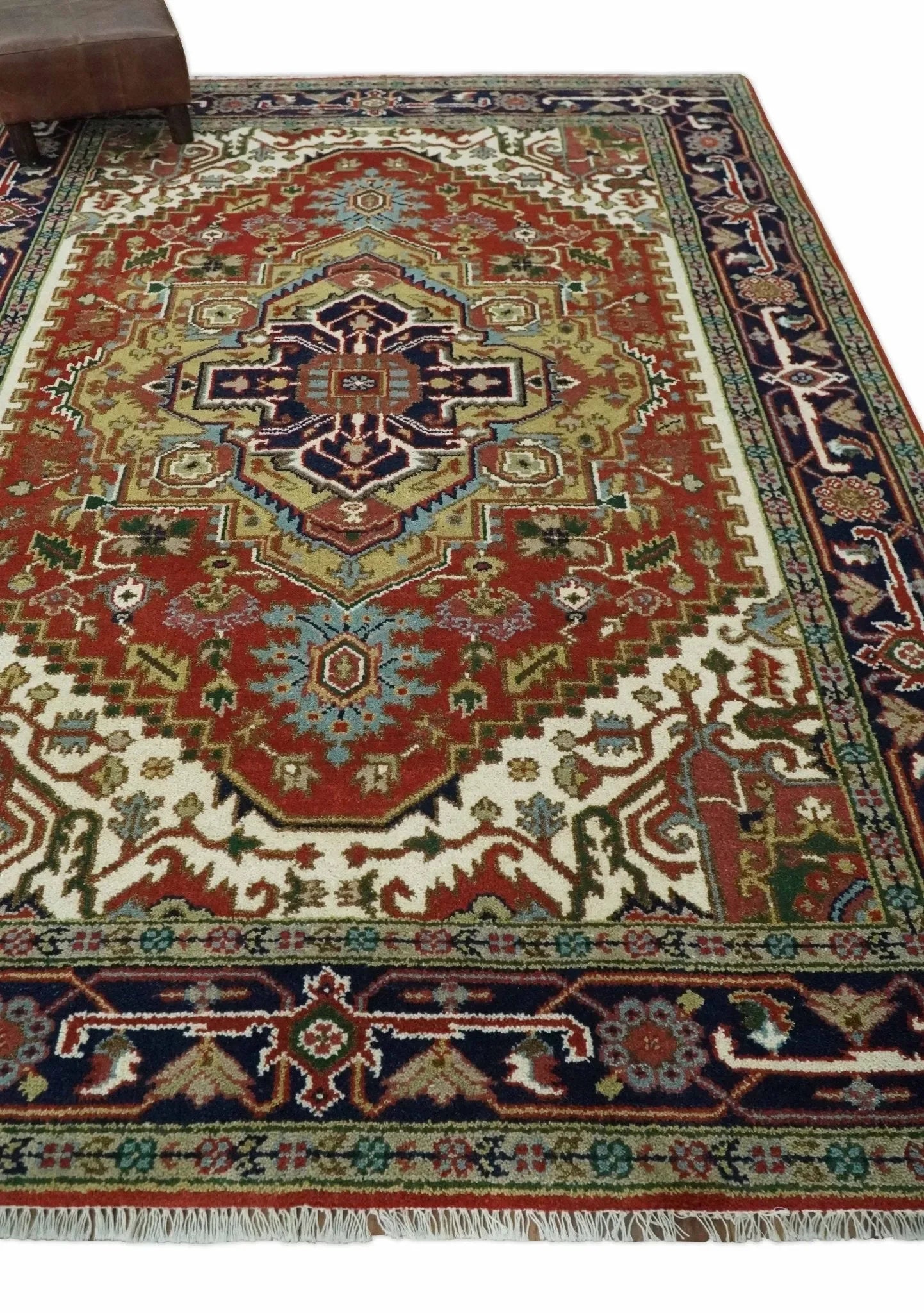 6x9 and runner Traditional Blue, Rust and Ivory Hand knotted wool Area Rug - The Mayfair Hall