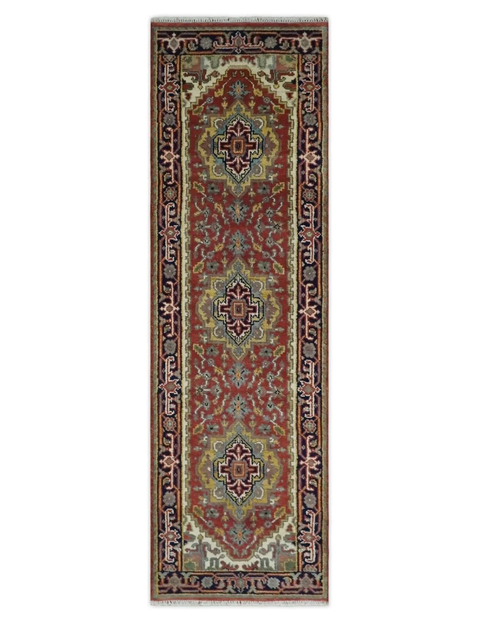 6x9 and runner Traditional Blue, Rust and Ivory Hand knotted wool Area Rug - The Mayfair Hall