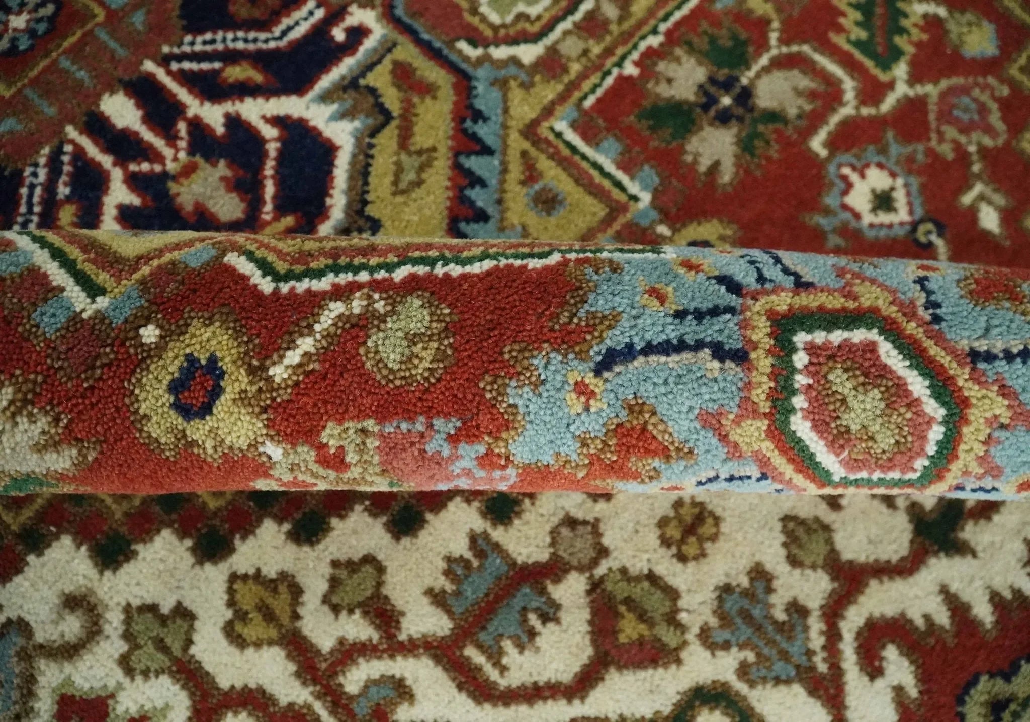 6x9 and runner Traditional Blue, Rust and Ivory Hand knotted wool Area Rug - The Mayfair Hall