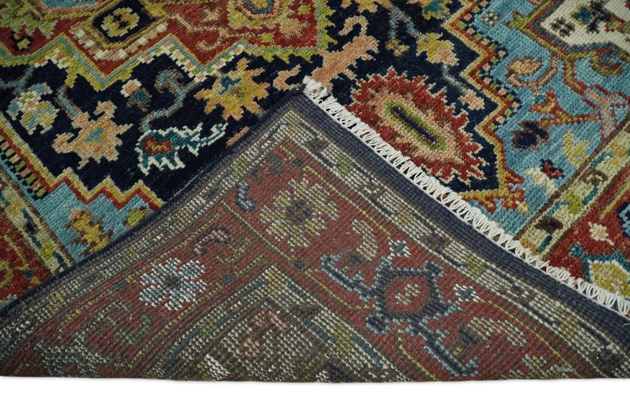 6x9 Blue and Rust Hand Knotted Wool Antique Vintage Persian Area Rug | TRDCP19269 - The Rug Decor