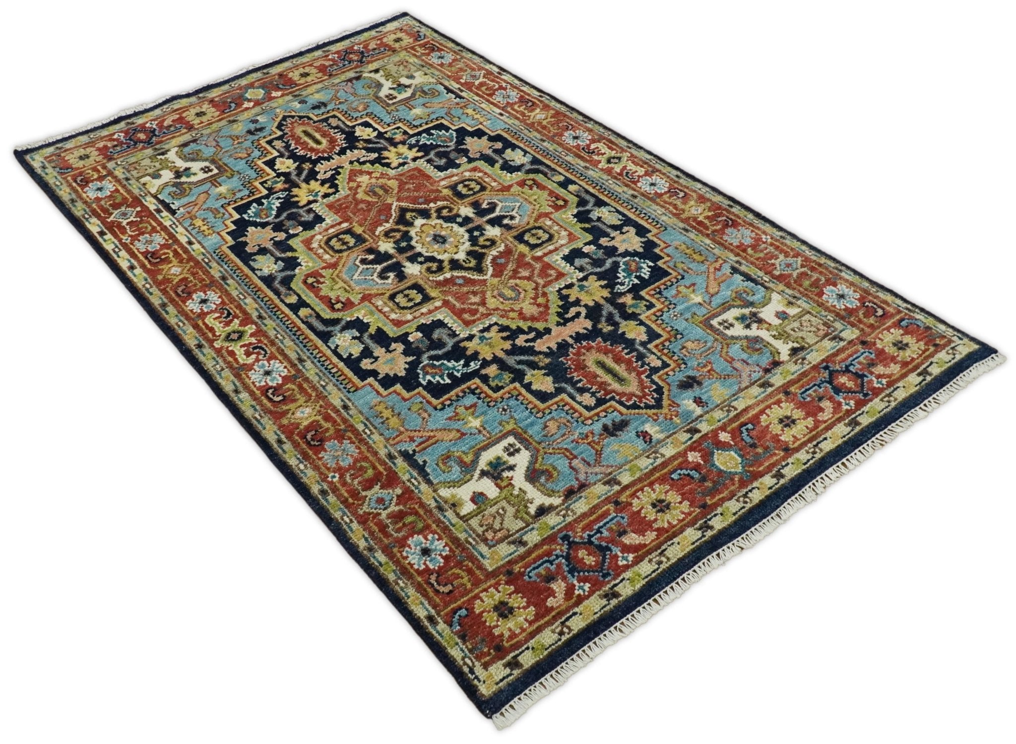 6x9 Blue and Rust Hand Knotted Wool Antique Vintage Persian Area Rug | TRDCP19269 - The Rug Decor
