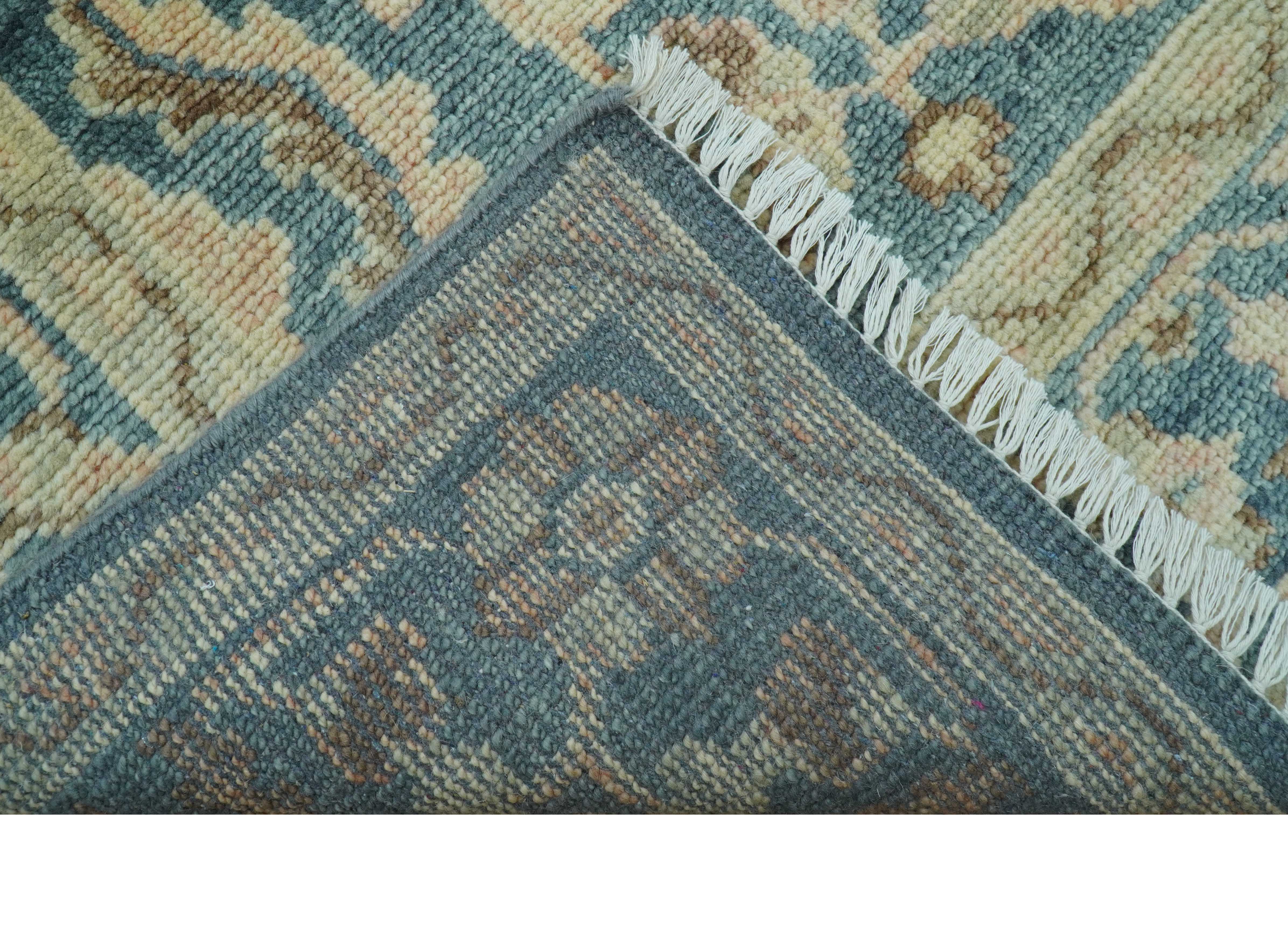 Custom Made Traditional Teal Oushak Hand Knotted Wool Rug