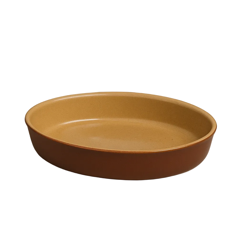 Vintage French Brown Salt-Glazed Oval Dish by Poterie Renault — 40.6 fl oz