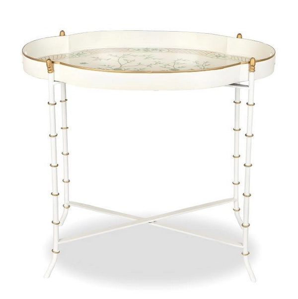 Stunning Scalloped Ivory/Green Tray Table - The Mayfair Hall
