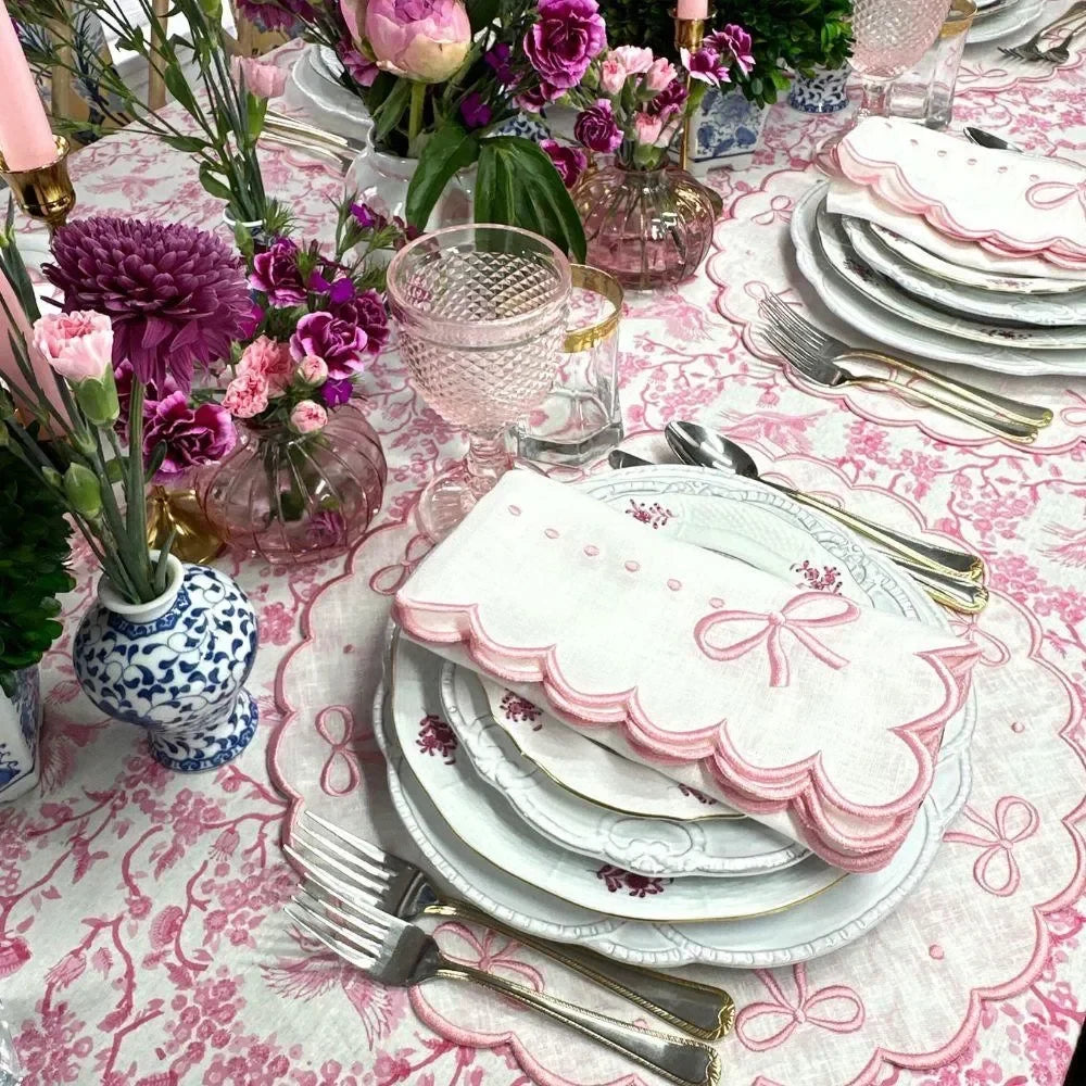 Studio Collection Juliet Bows Linen Placemats in White and Pink (Set of 4) - The Mayfair Hall