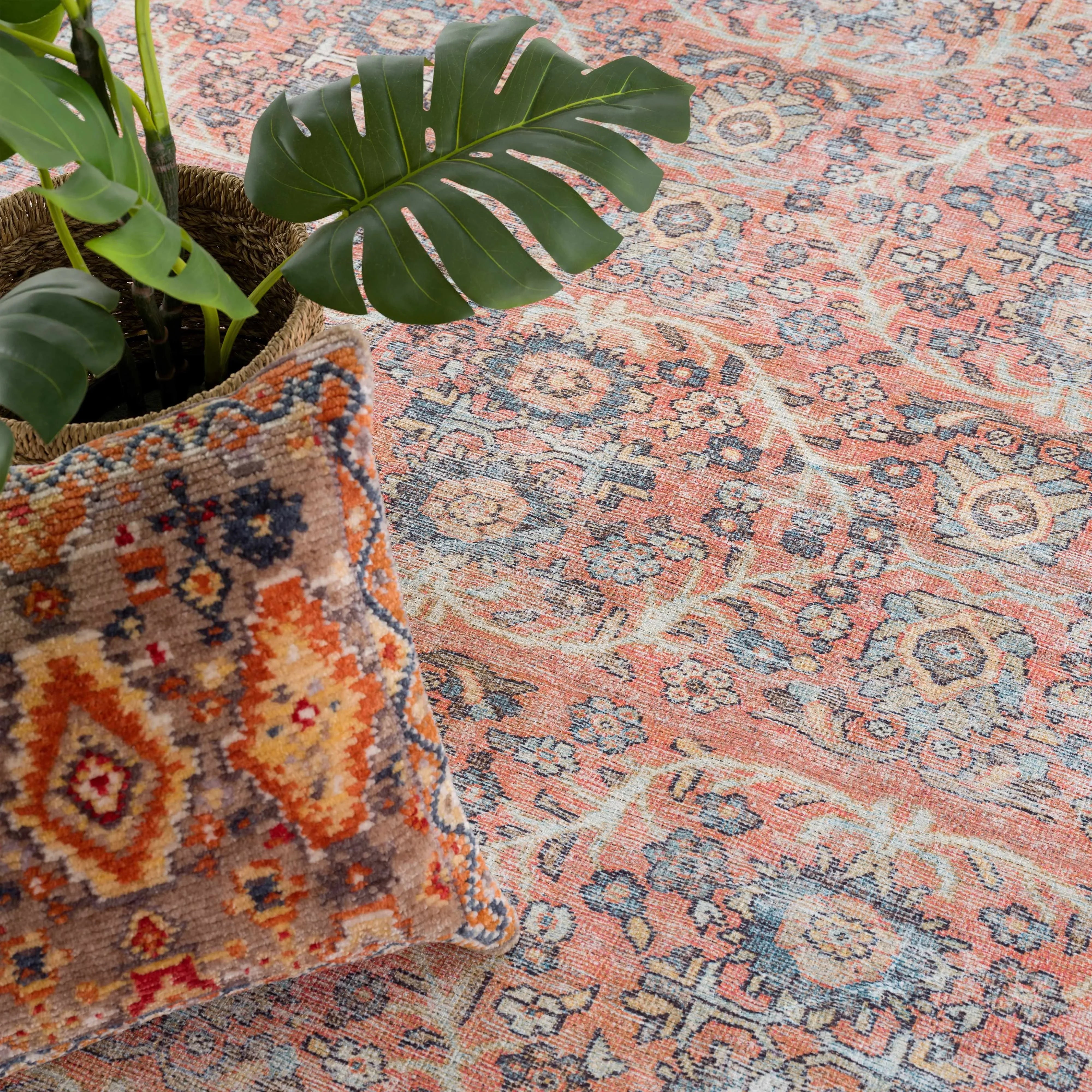 Peach & Blue Washable Area Rug - Clearance - The Mayfair Hall