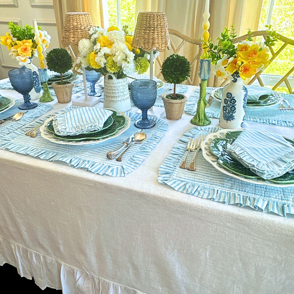 Blue Stripes - Quilted Placemats with Ruffle - Set of 4