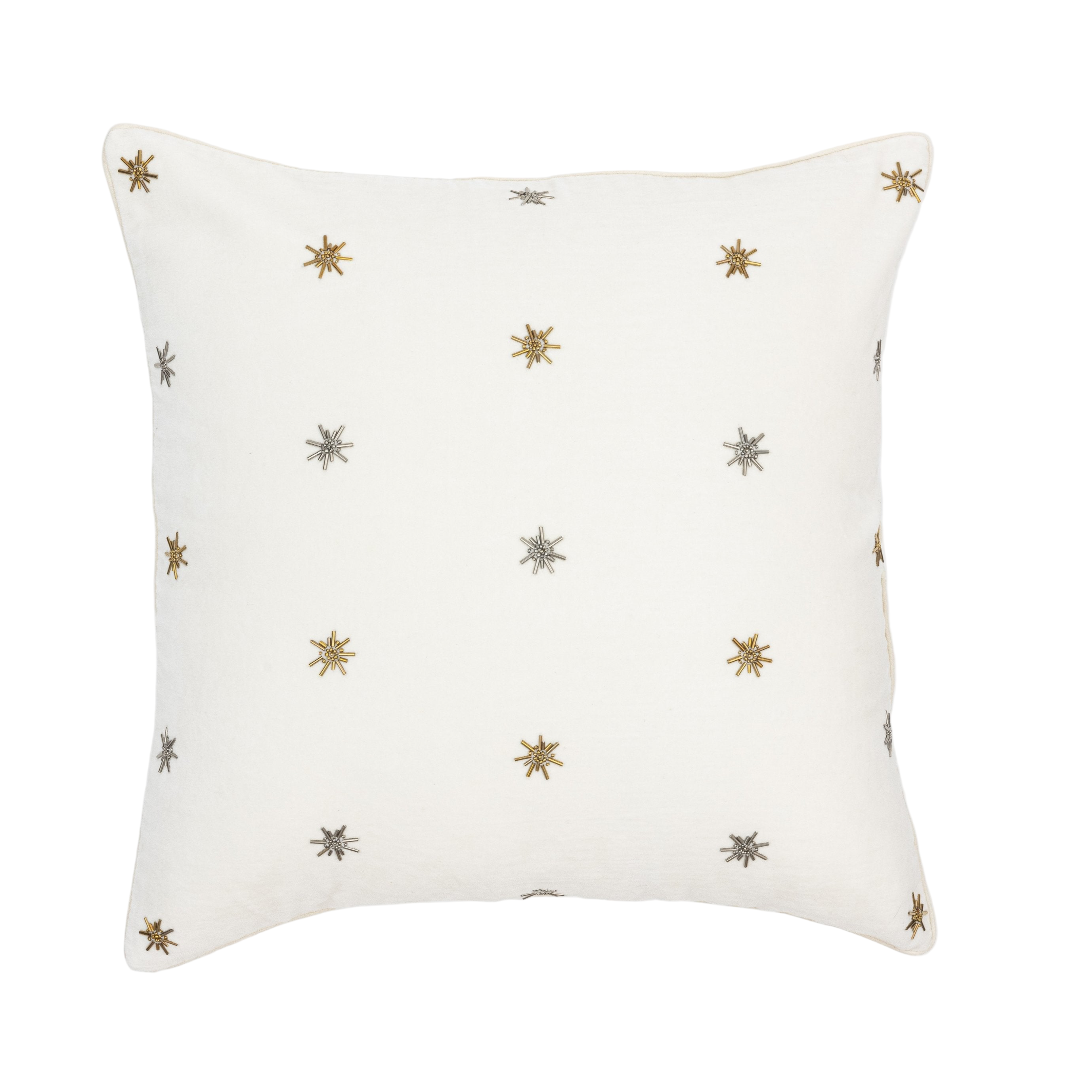 Star Embroidered Cream Velvet Pillow