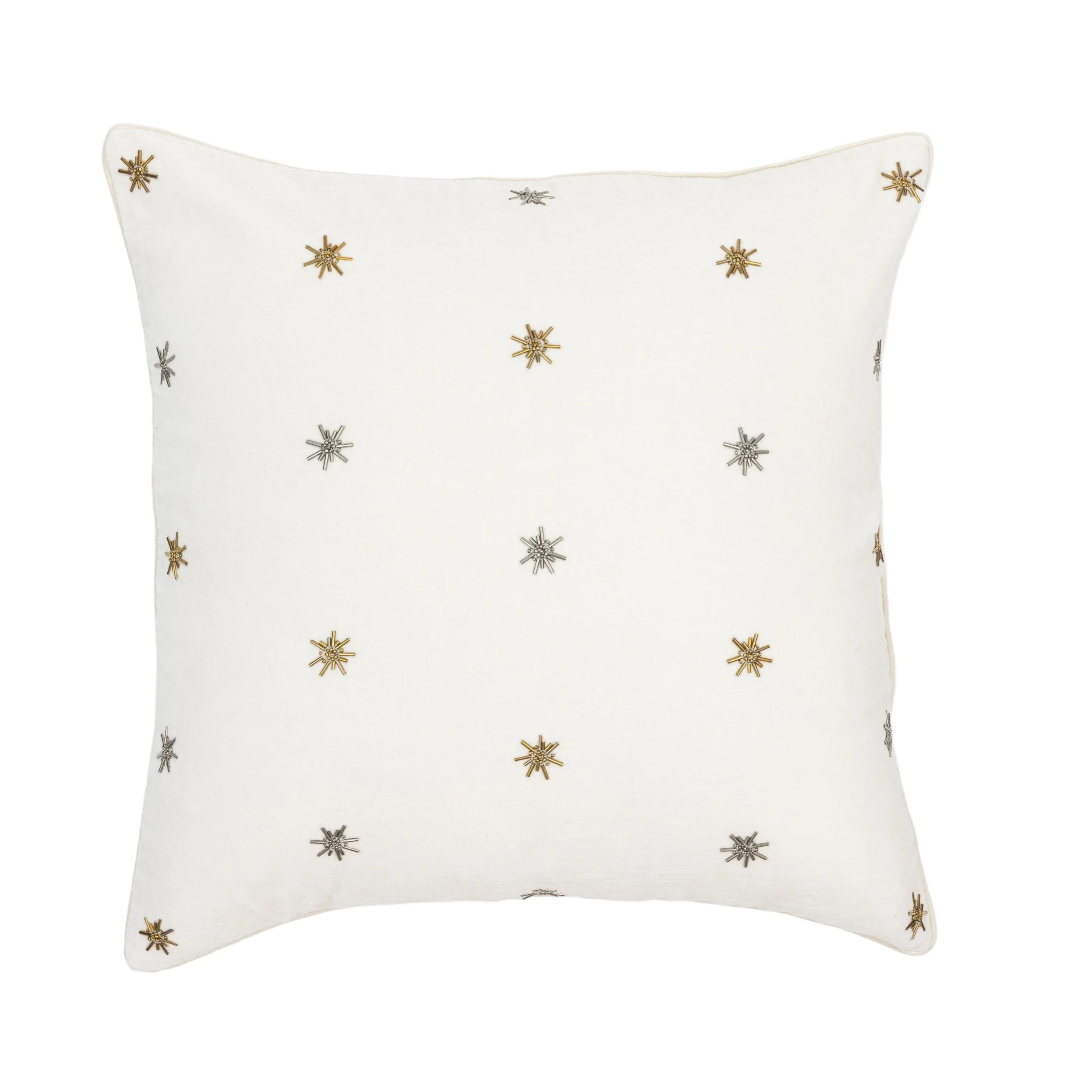 Star Embroidered Cream Velvet Pillow