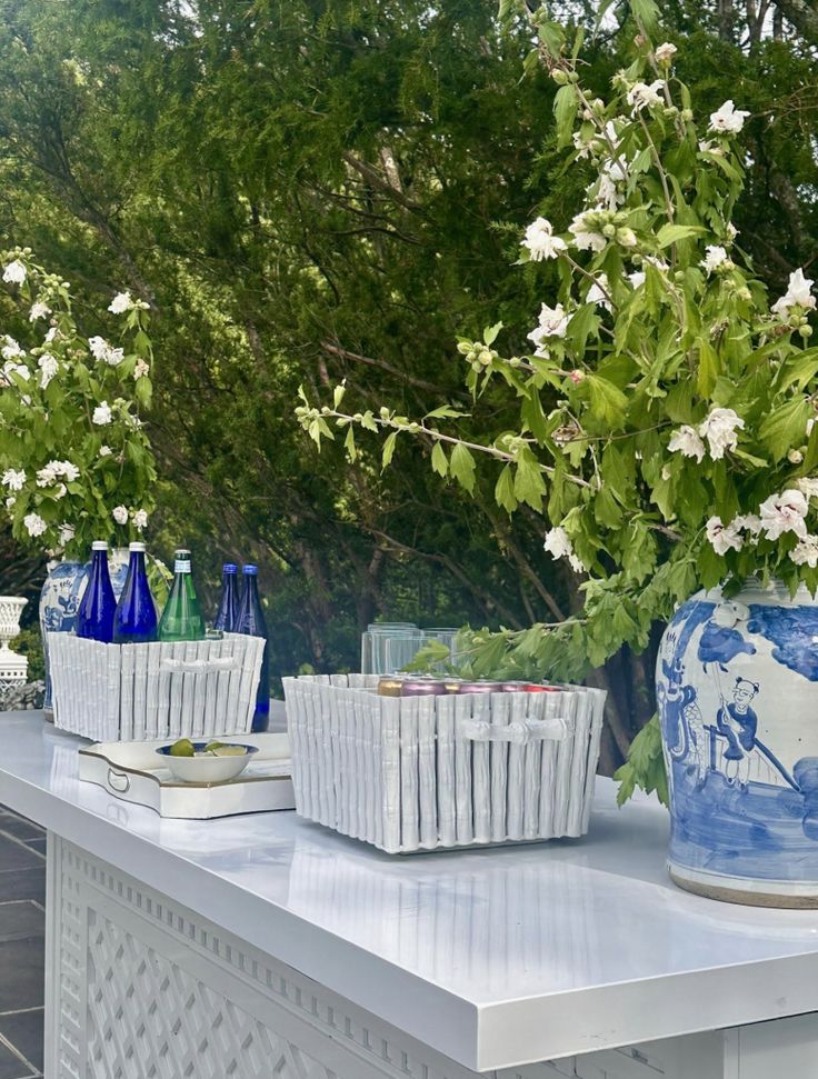 Large Square White Bamboo Planter