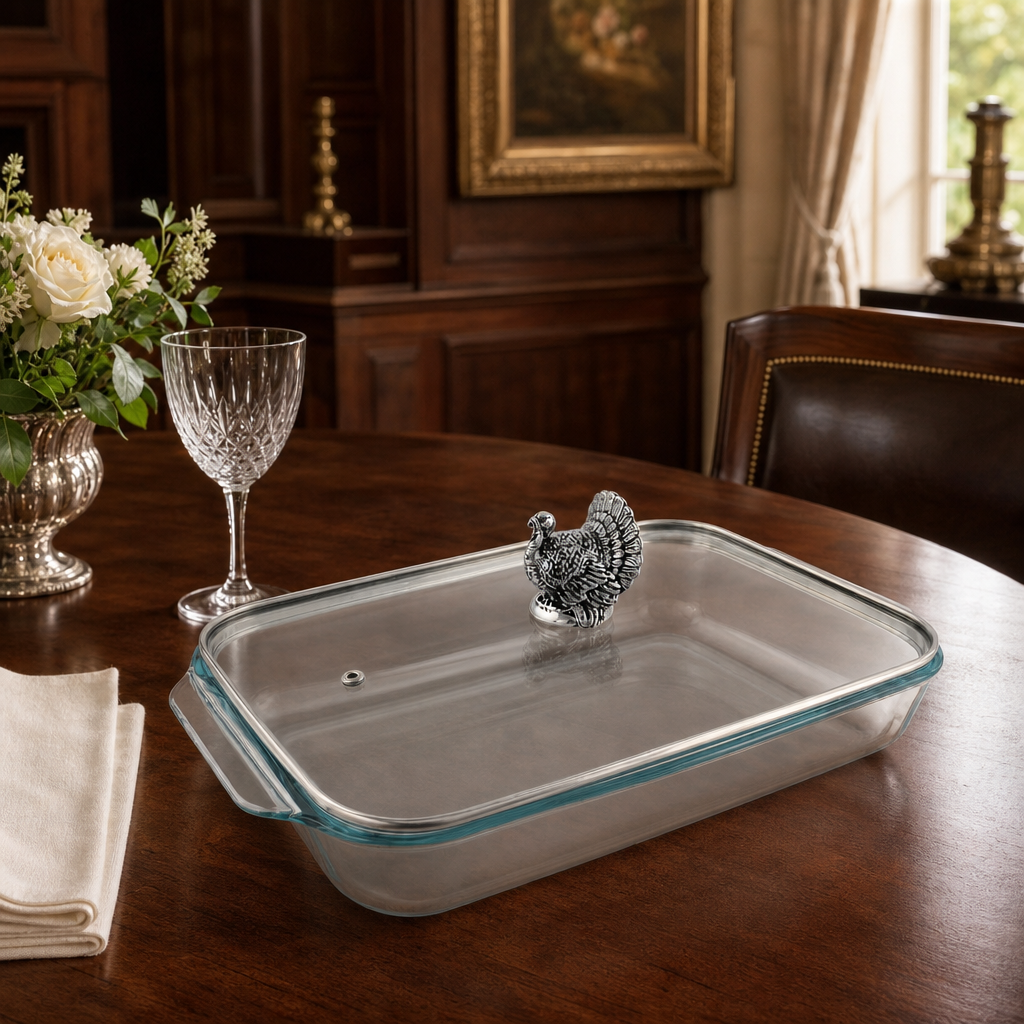 Turkey Lid with Pyrex 3 quart Baking Dish