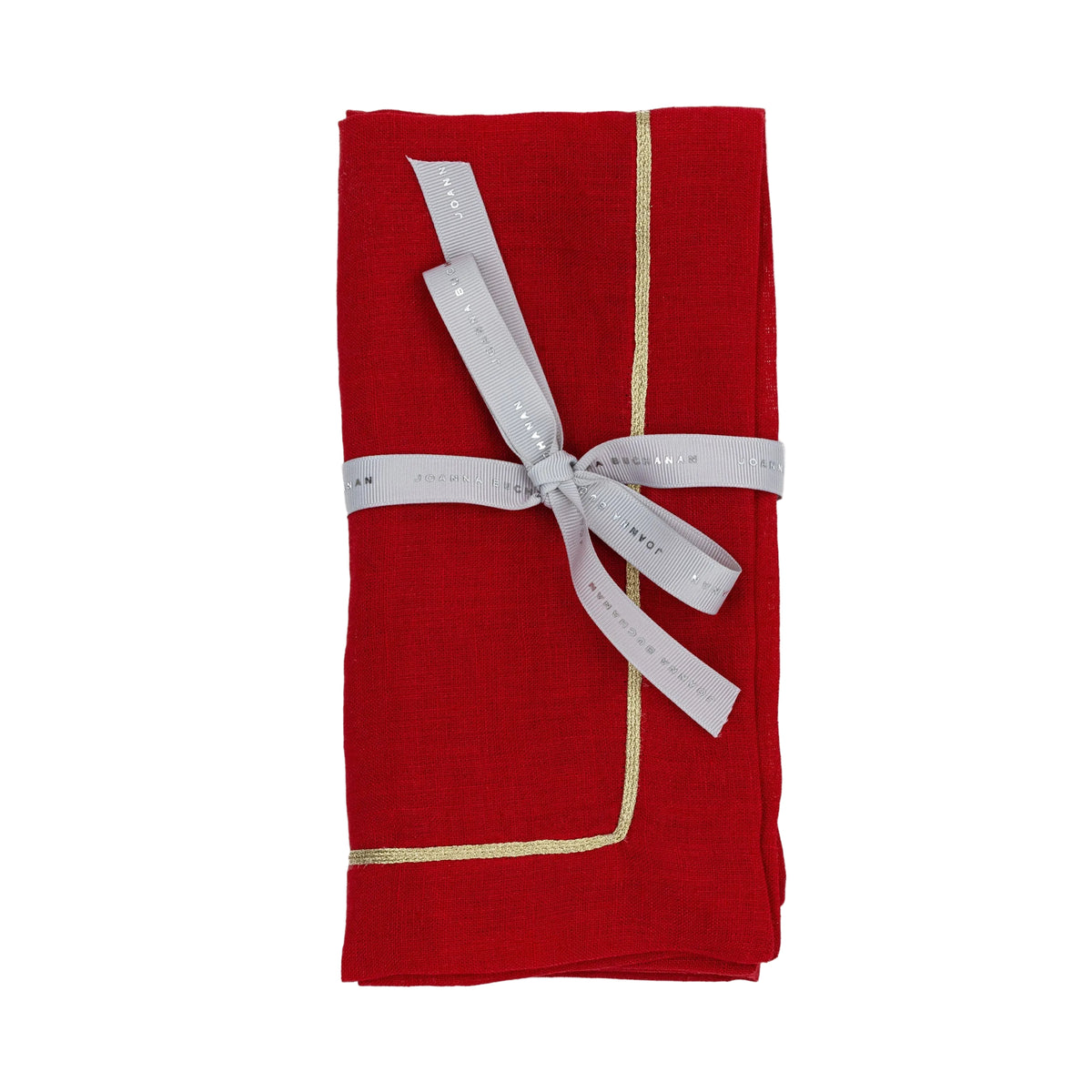 Gold-Trim Linen Dinner Napkins in Berry by Joanna Buchanan — Set of 2