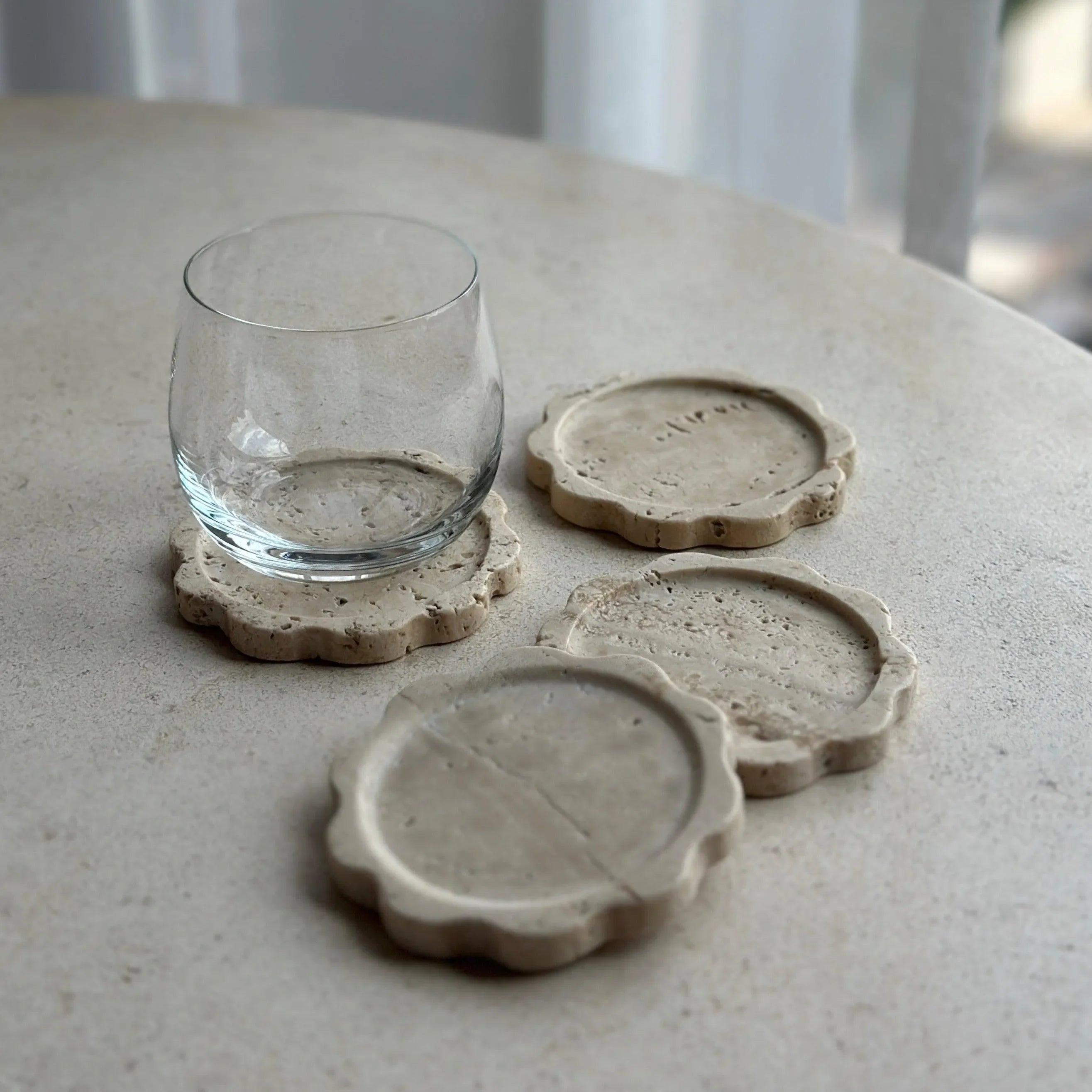 Marble Sun Coaster Set in Travertine - The Mayfair Hall