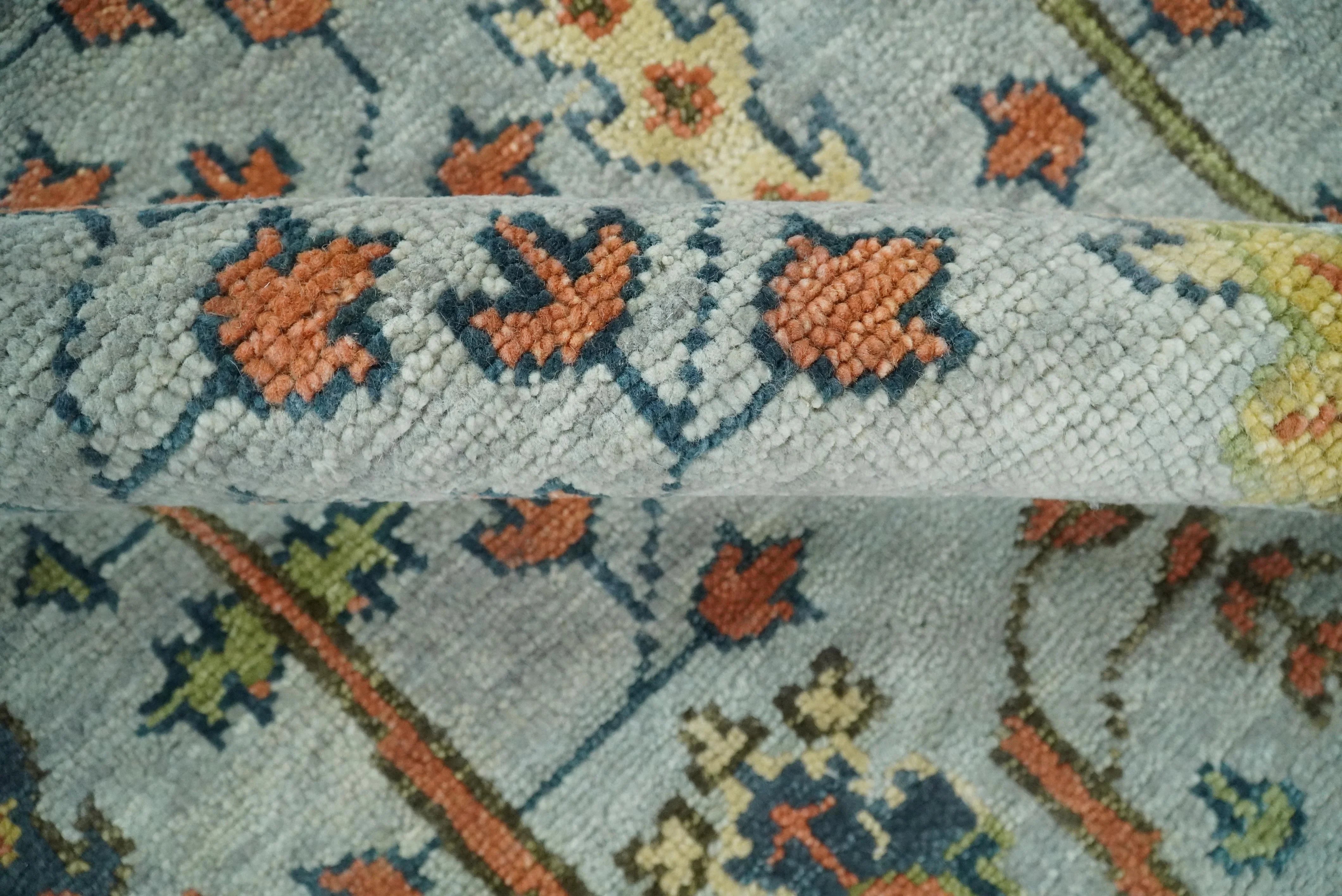 Hand Knotted Rust and Blue Traditional Turkish Vintage Multi Size Wool Rug