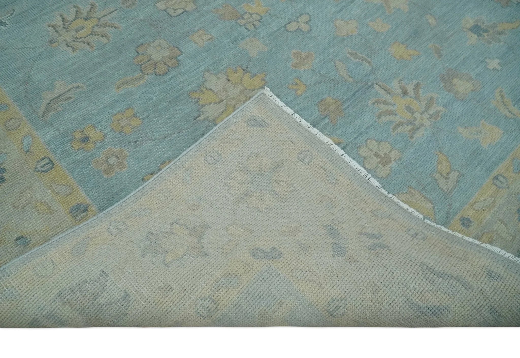 8x10, 9x12, 10x14 and 12x15 Aqua, Beige and Ivory Hand Knotted Floral Oushak Wool Rug | NT19 - The Rug Decor