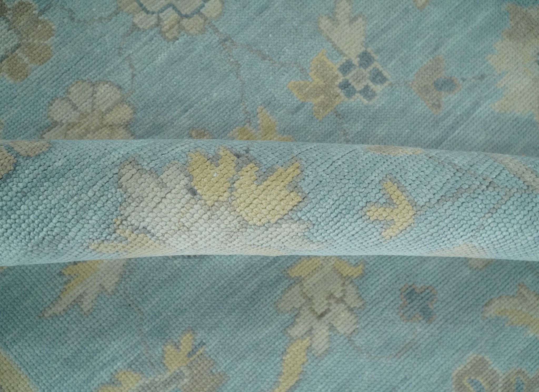 8x10, 9x12, 10x14 and 12x15 Aqua, Beige and Ivory Hand Knotted Floral Oushak Wool Rug | NT19 - The Rug Decor