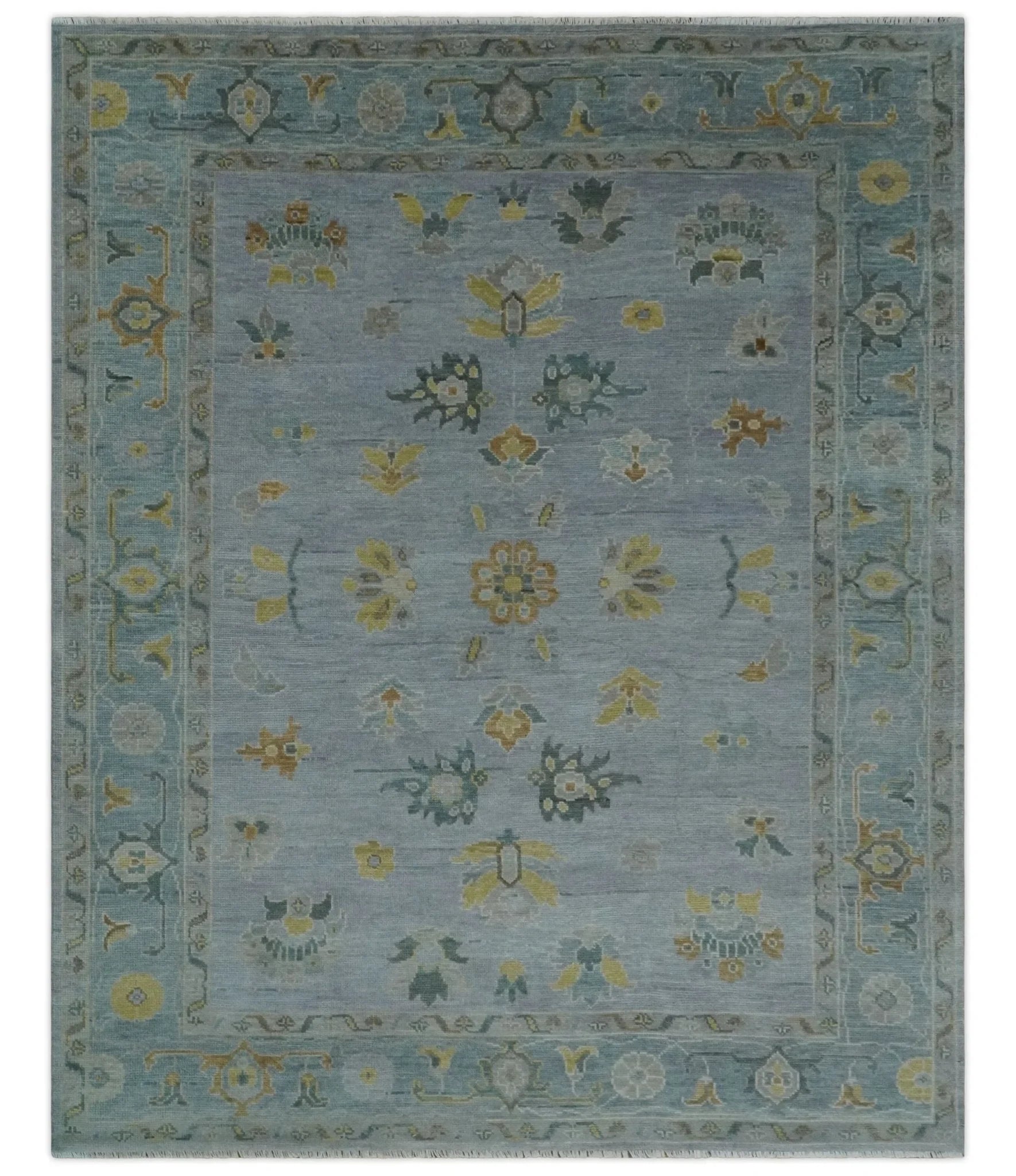 8x10, 9x12, 10x14 and 12x15 Charcoal, Aqua and Silver Hand Knotted Oushak Wool Rug | NT37 - The Rug Decor