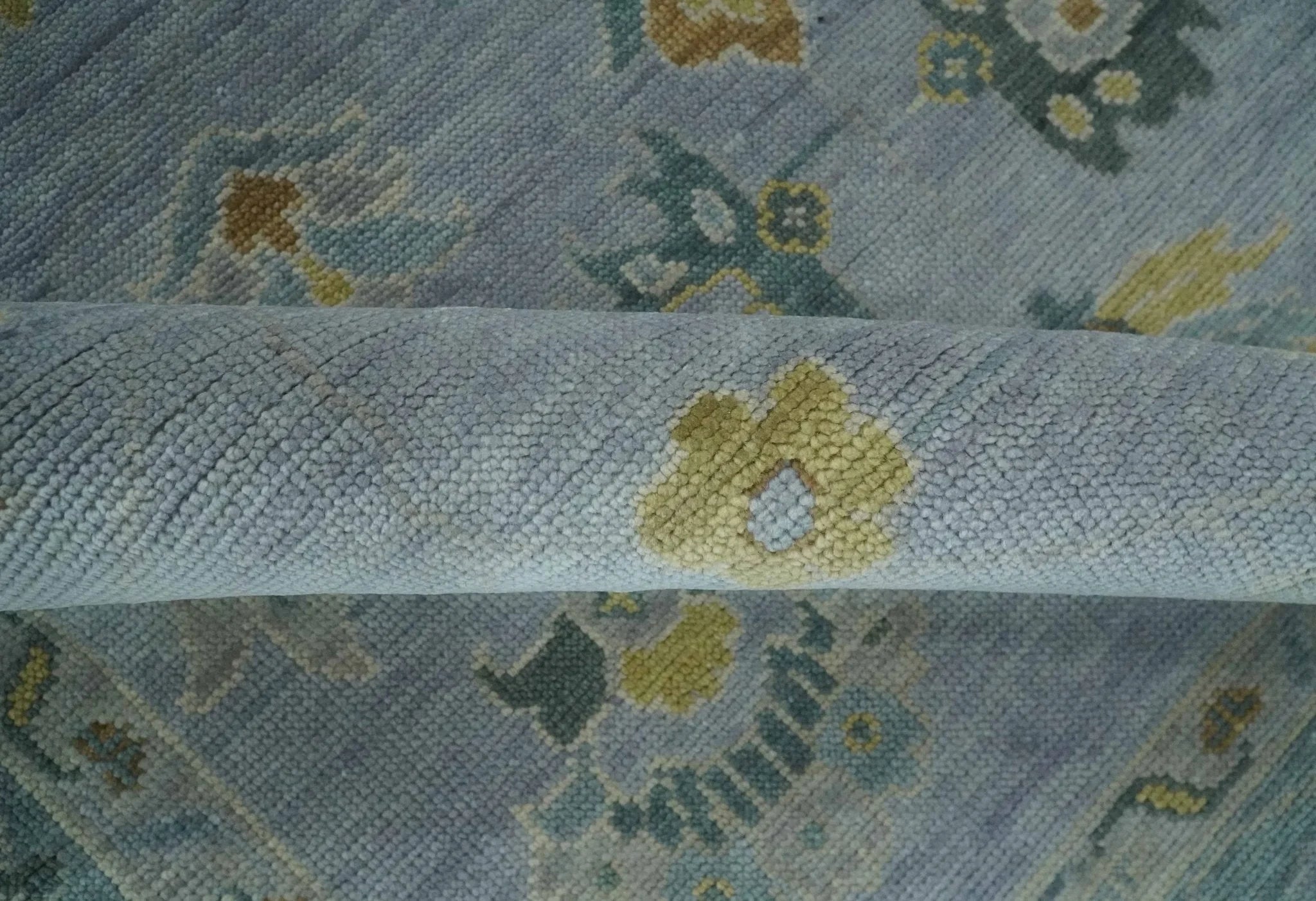 8x10, 9x12, 10x14 and 12x15 Charcoal, Aqua and Silver Hand Knotted Oushak Wool Rug | NT37 - The Rug Decor