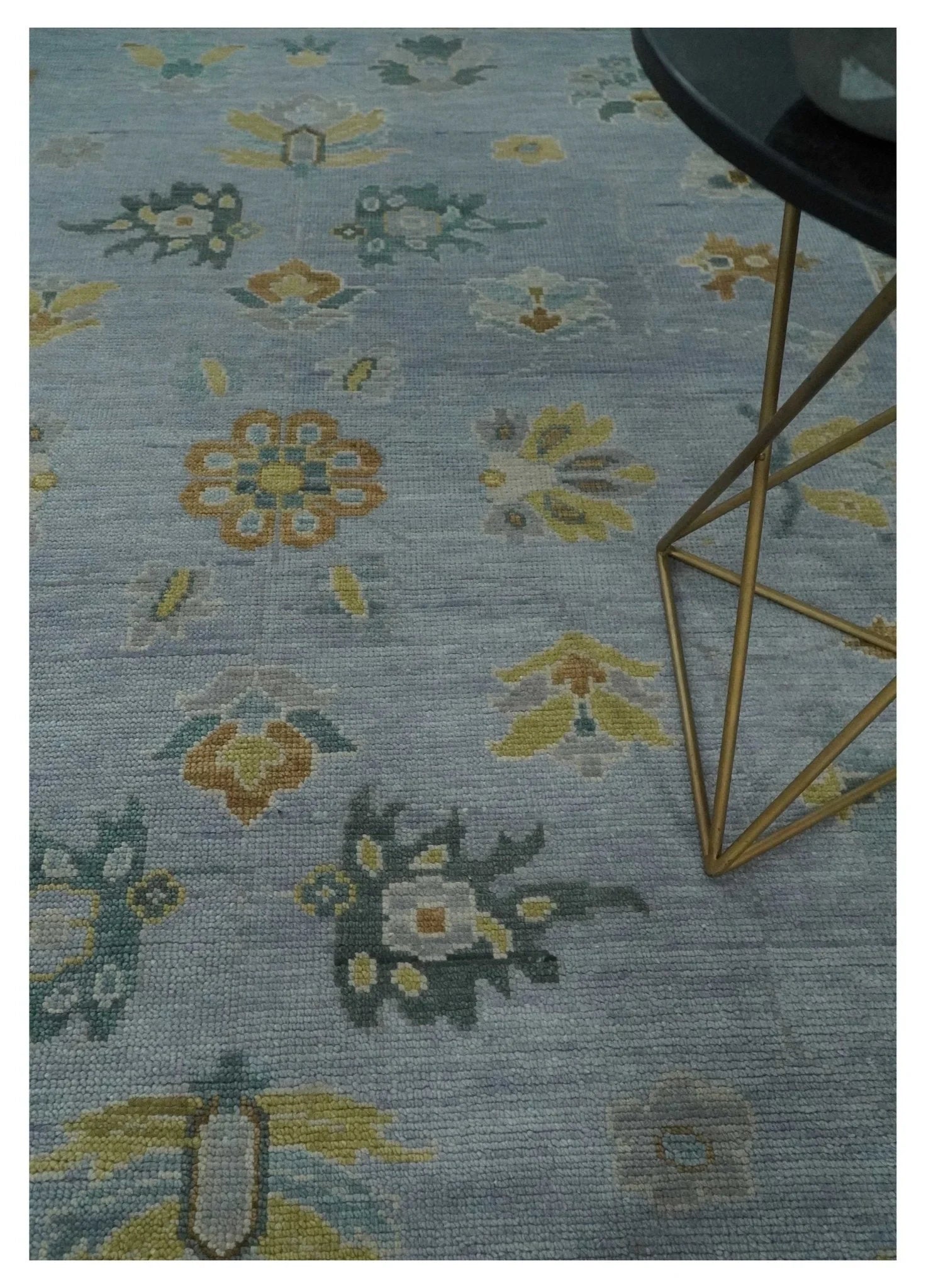 8x10, 9x12, 10x14 and 12x15 Charcoal, Aqua and Silver Hand Knotted Oushak Wool Rug | NT37 - The Rug Decor