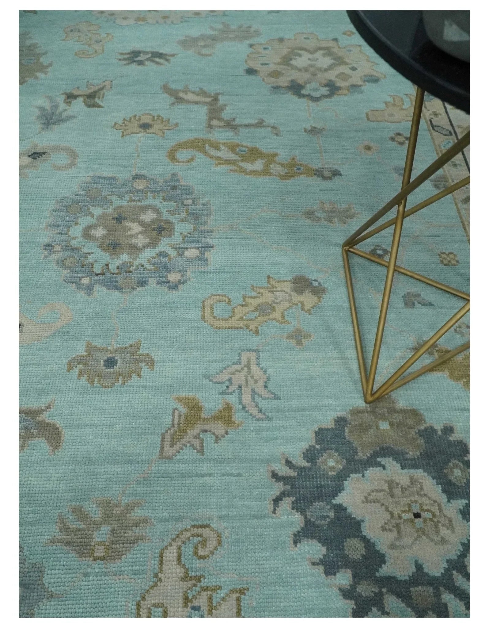 8x10, 9x12, 10x14 and 12x15 Hand Knotted aqua, Beige and Ivory Traditional Persian Oushak Wool Rug | NT21 - The Rug Decor