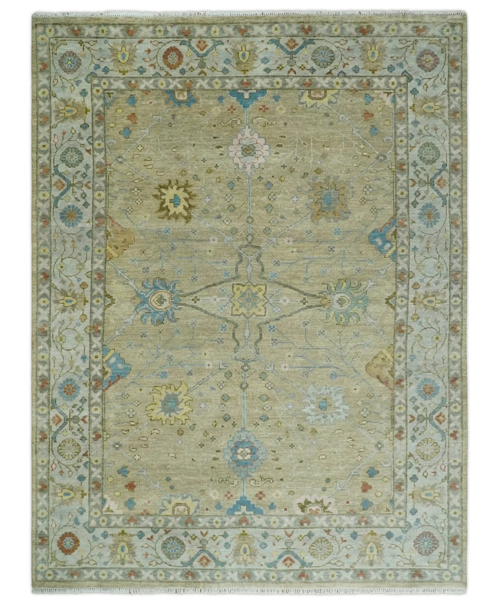 8x10, 9x12, 10x14 and 12x15 Hand Knotted Beige and Ivory Floral Traditional Persian Oushak Wool Rug | TRDCP1205 - The Rug Decor