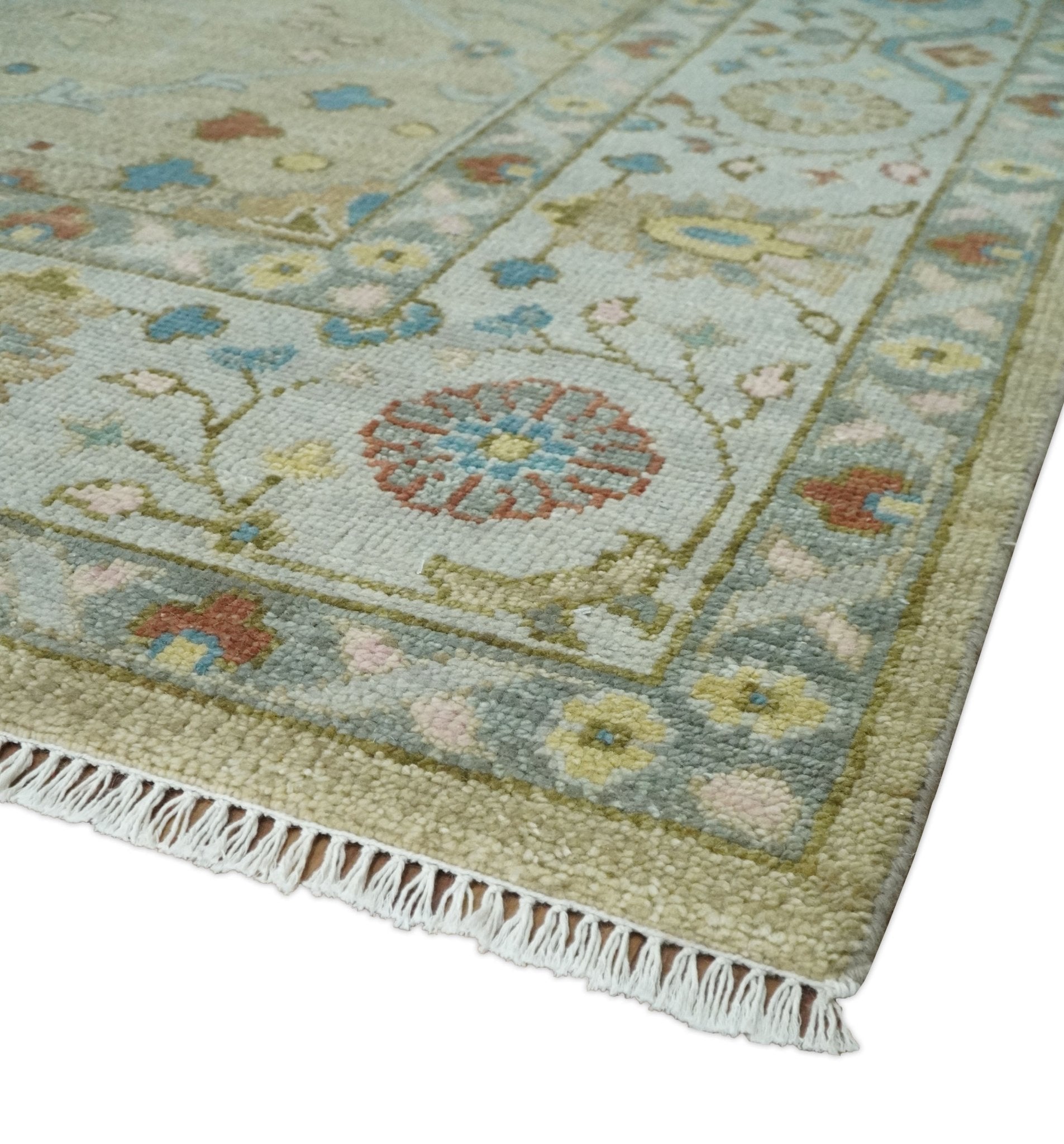 8x10, 9x12, 10x14 and 12x15 Hand Knotted Beige and Ivory Floral Traditional Persian Oushak Wool Rug | TRDCP1205 - The Rug Decor