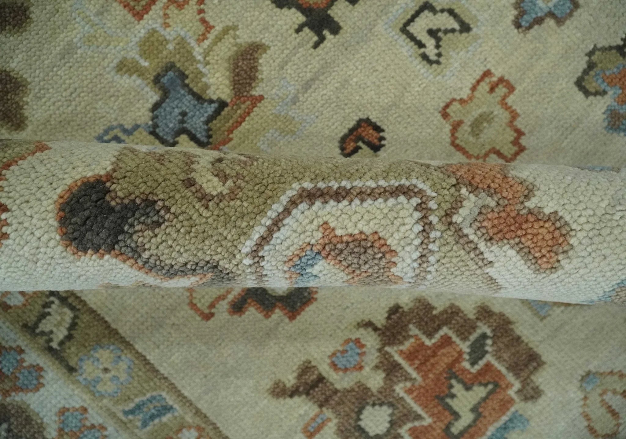 Hand Knotted Beige and Ivory Multi Size Traditional Oushak Wool Area Rug - The Mayfair Hall