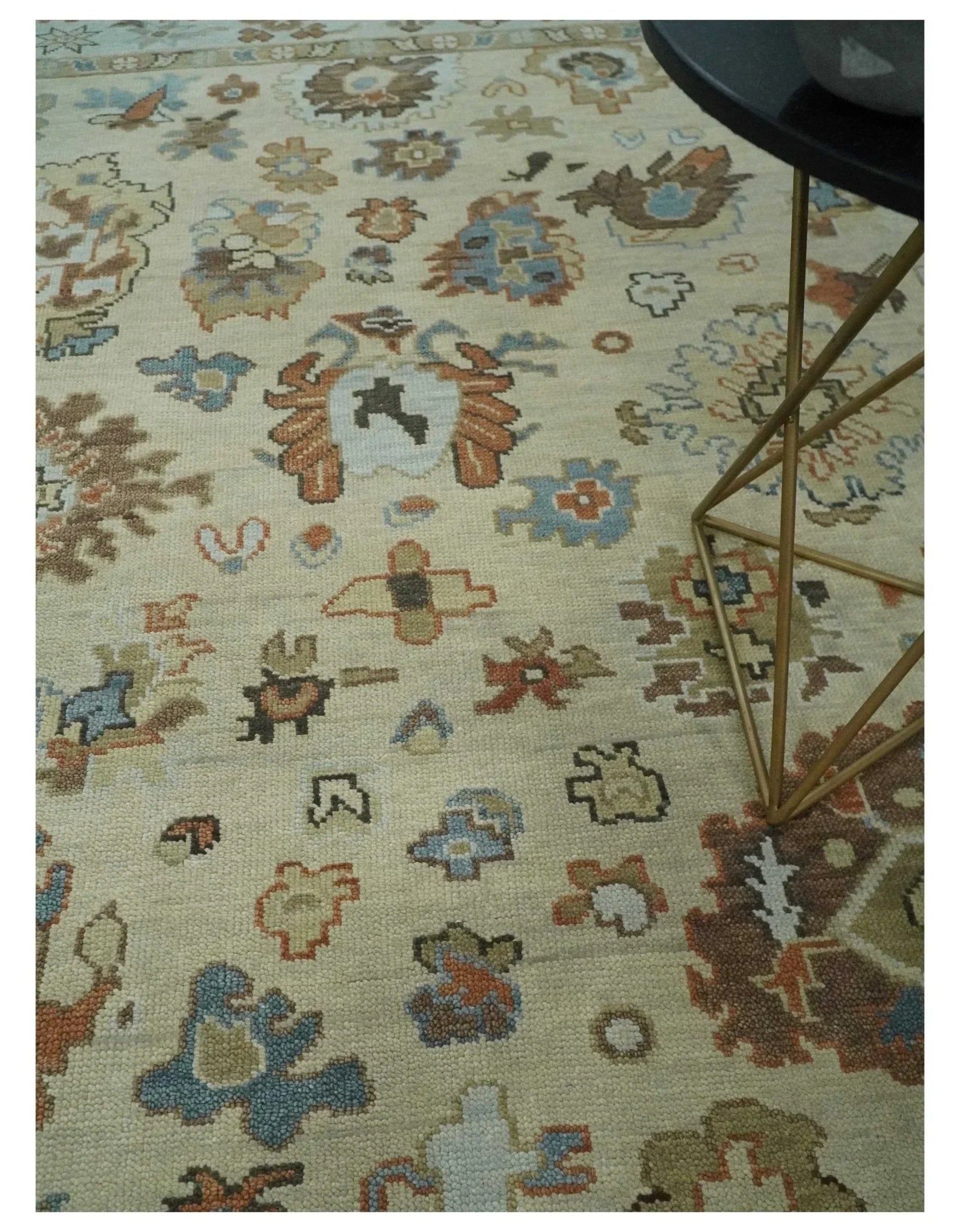 Hand Knotted Beige and Ivory Multi Size Traditional Oushak Wool Area Rug - The Mayfair Hall