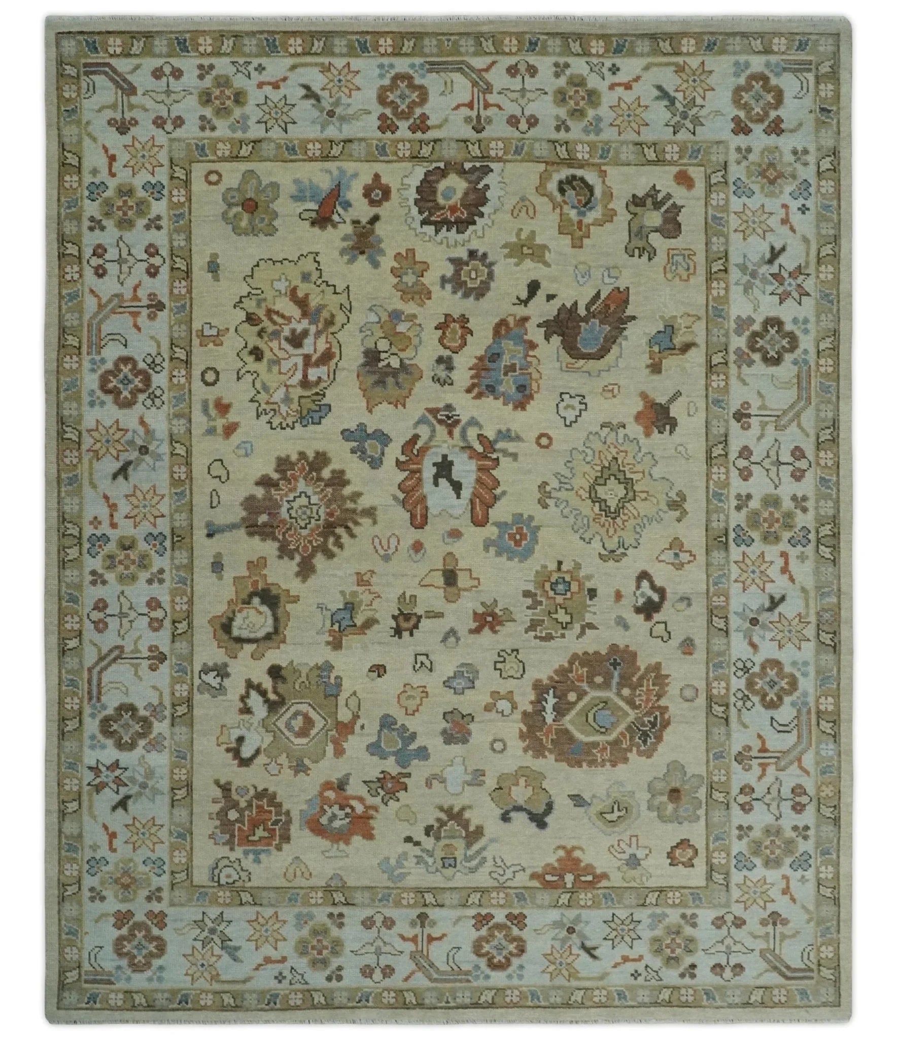 8x10, 9x12, 10x14 and 12x15 Hand Knotted Beige and Ivory Traditional Persian Oushak Wool Area Rug | NT24 - The Rug Decor