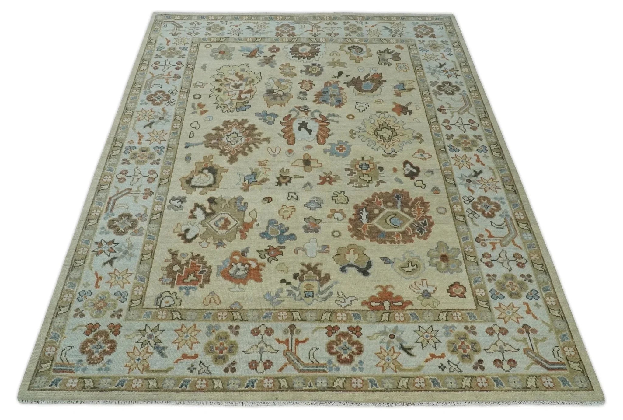 Hand Knotted Beige and Ivory Multi Size Traditional Oushak Wool Area Rug - The Mayfair Hall