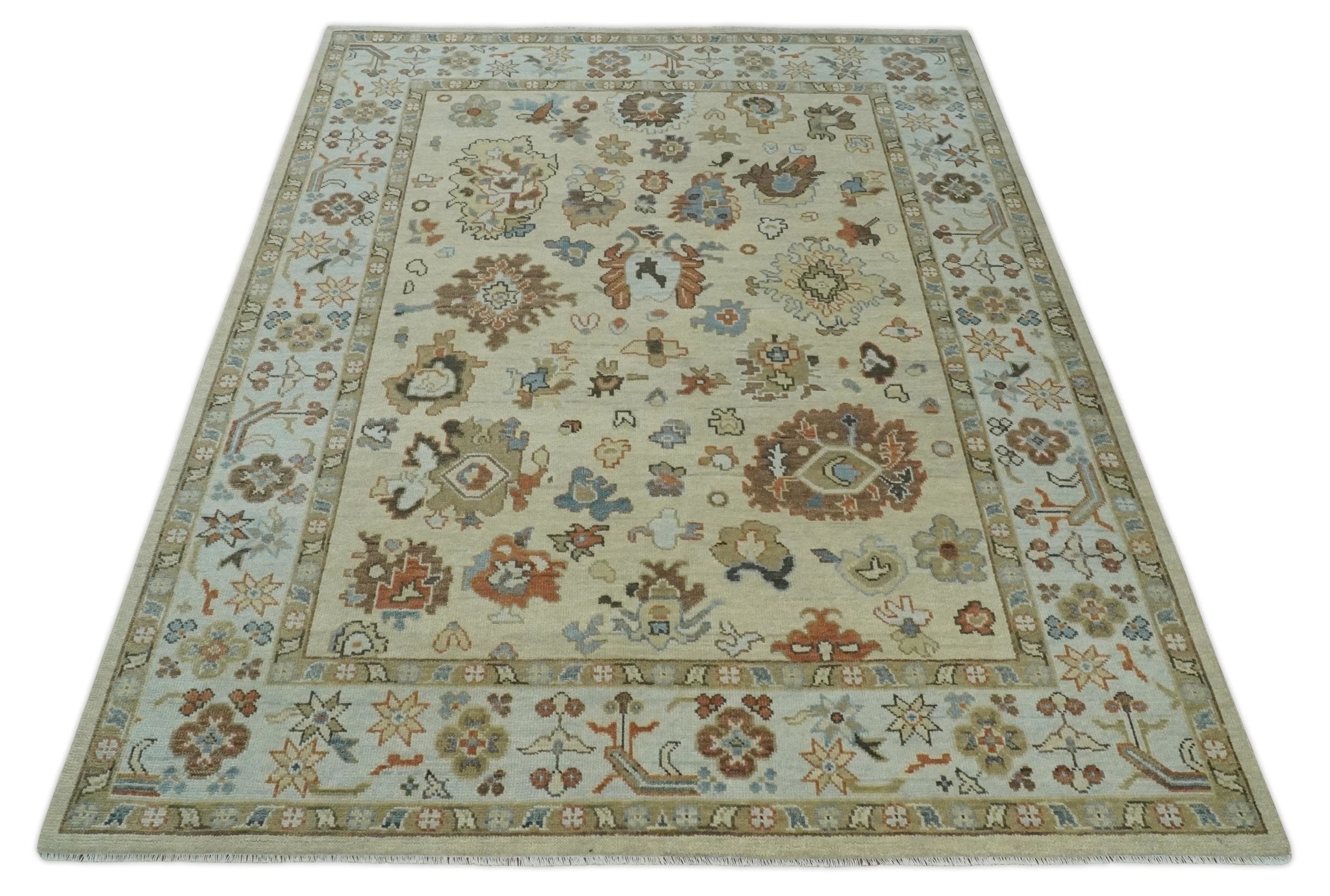 8x10, 9x12, 10x14 and 12x15 Hand Knotted Beige and Ivory Traditional Persian Oushak Wool Area Rug | NT24 - The Rug Decor
