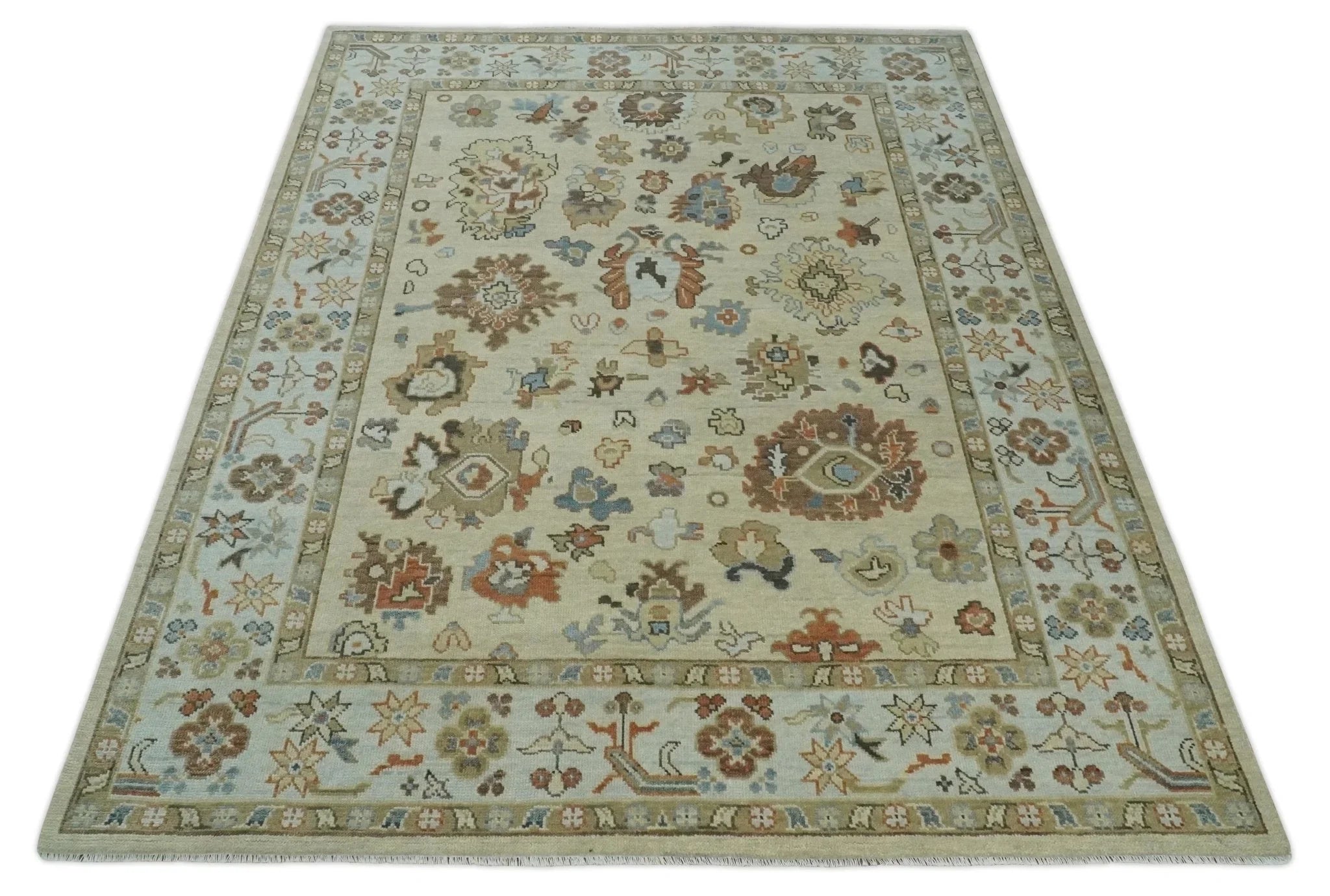 8x10, 9x12, 10x14 and 12x15 Hand Knotted Beige and Ivory Traditional Persian Oushak Wool Area Rug | NT24 - The Rug Decor
